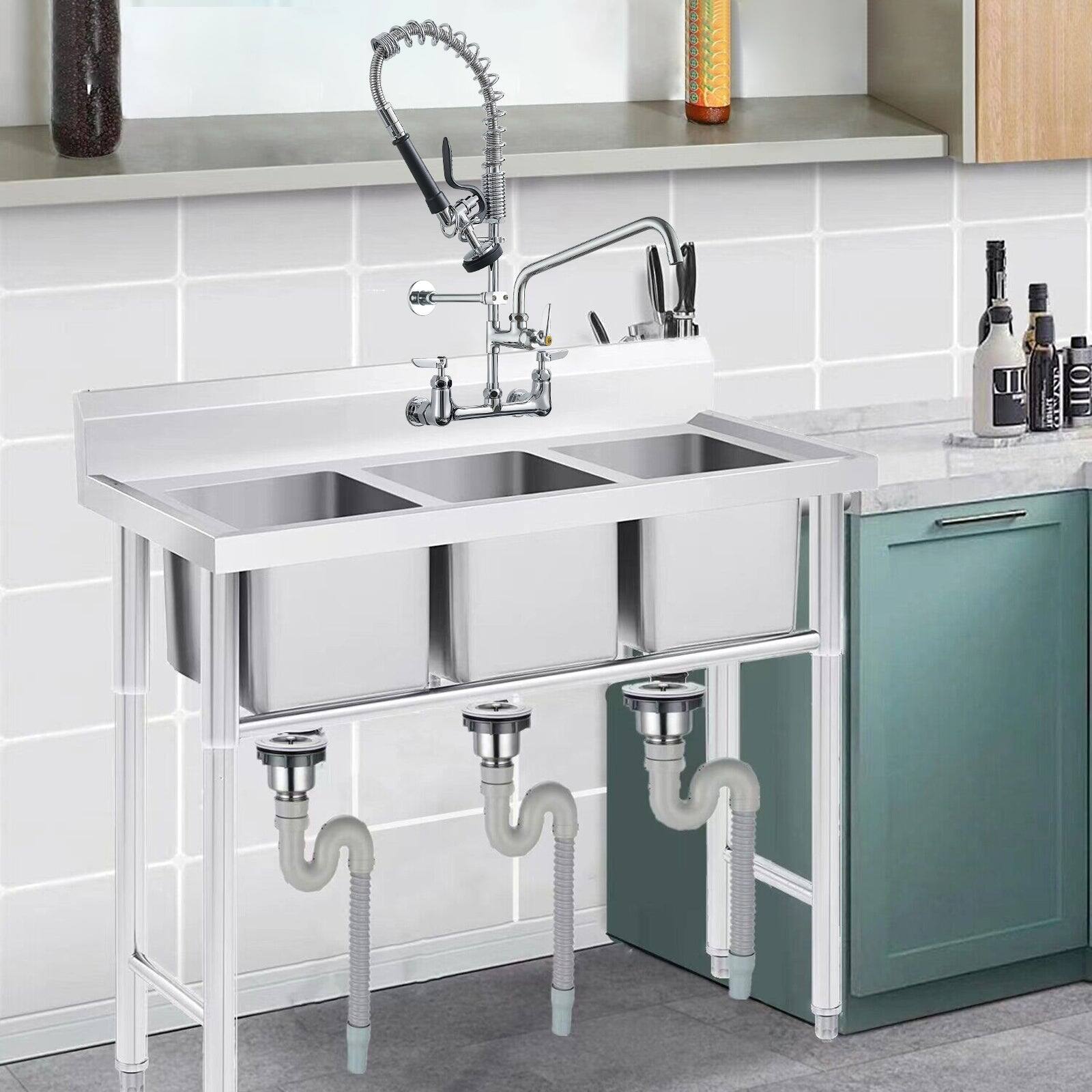 Alt View 3. Boyel Living - Chrome 2 Spray Patterns Double Handle Wall Mount Brass Kitchen Faucet with Pot Filler - Chrome.