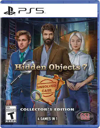 PS5, Hidden Objects 7, UNSOLVED CASE, COLLECTOR'S EDITION, 4 GAMES IN 1, TEEN ADOLESCENTS, ESRB, GS2 GAMES - T (Teen 13+)