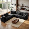 Front. Meqiodas - Modular Sectional Sofa, 7 Seater Cloud Sectional Couch with Movable Ottoman, Chenille Sofa Couch for Living Room - Black.