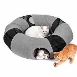 Ownpets - Cat Tunnel Interactive Foldable Tube, 10" Diameter - Gray