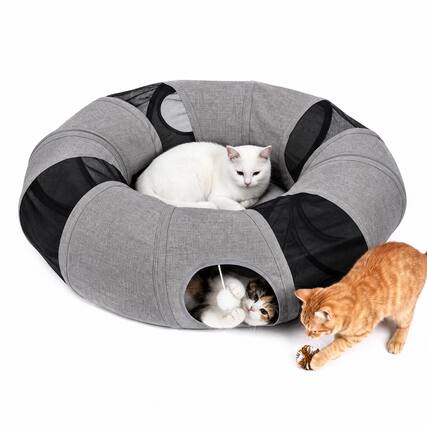 Front. Ownpets - Cat Tunnel Interactive Foldable Tube, 10" Diameter - Grey.