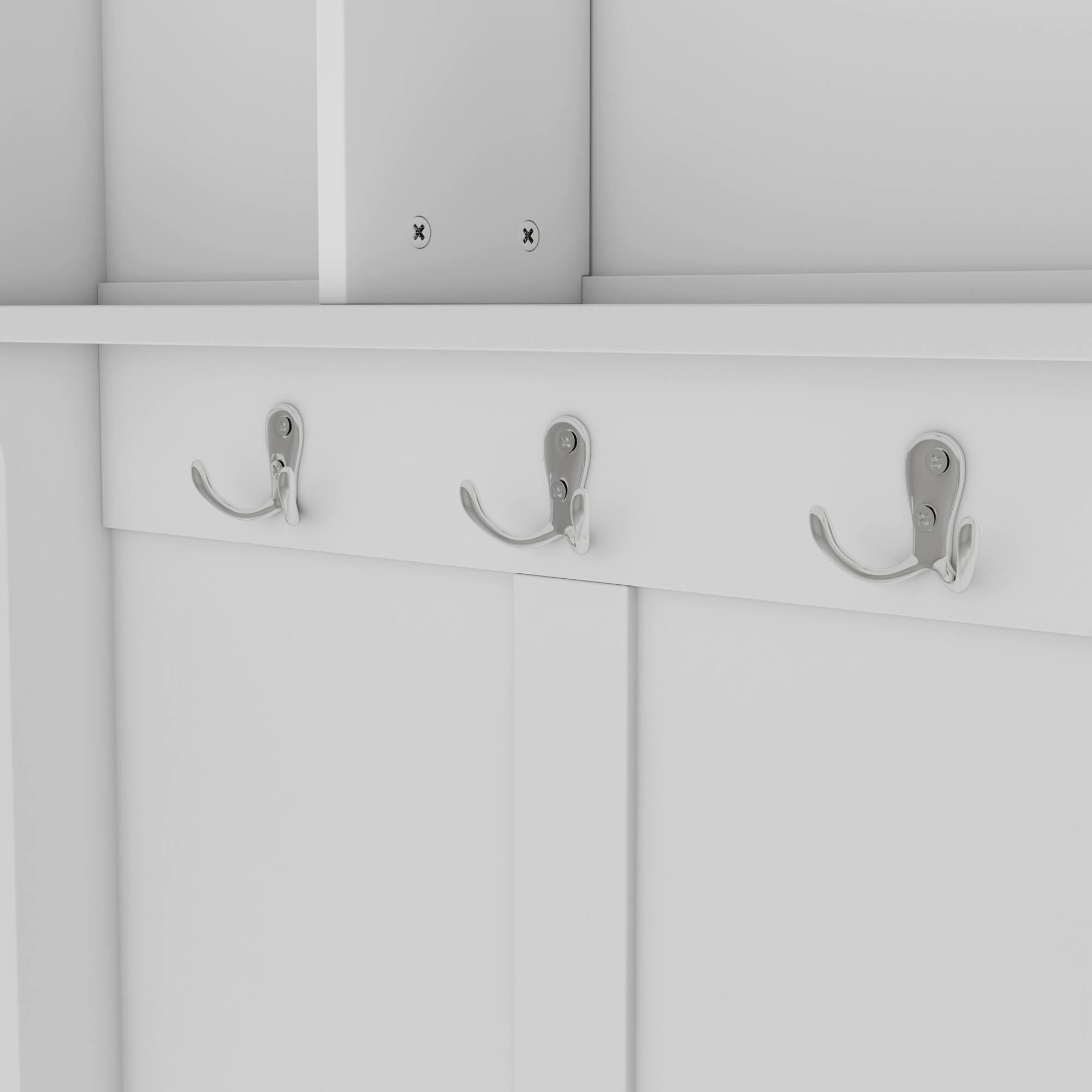 Alt View 4. GOODSILO - Contemporary Entryway Organizer with Bench, Coat Hooks, and Shoe Storage for Modern Homes - White.