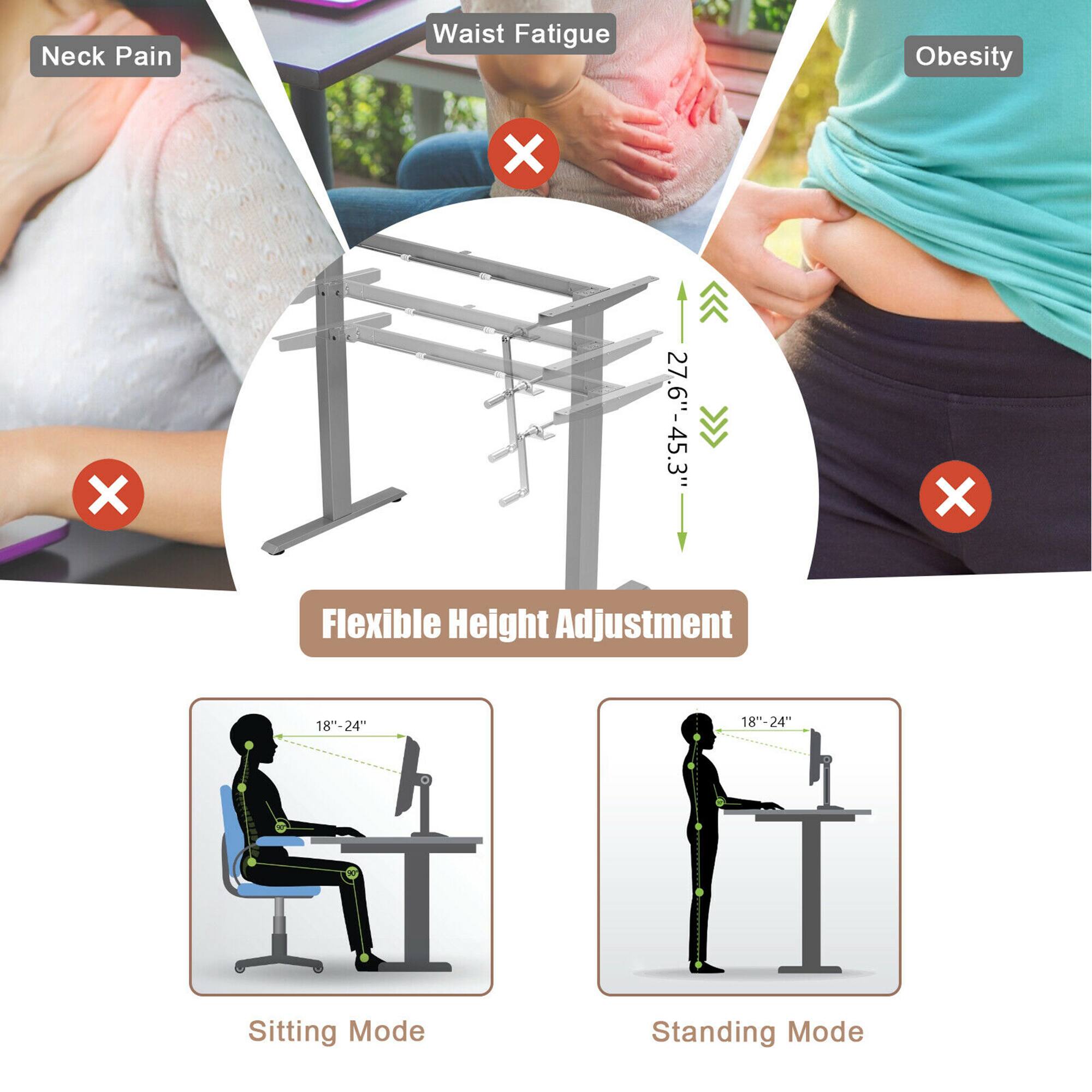 Neck Pain, Waist Fatigue, Obesity, X, X, 27.6"-45.3", X, Flexible Height Adjustment, 18"-24", 18"-24", Sitting Mode, Standing Mode