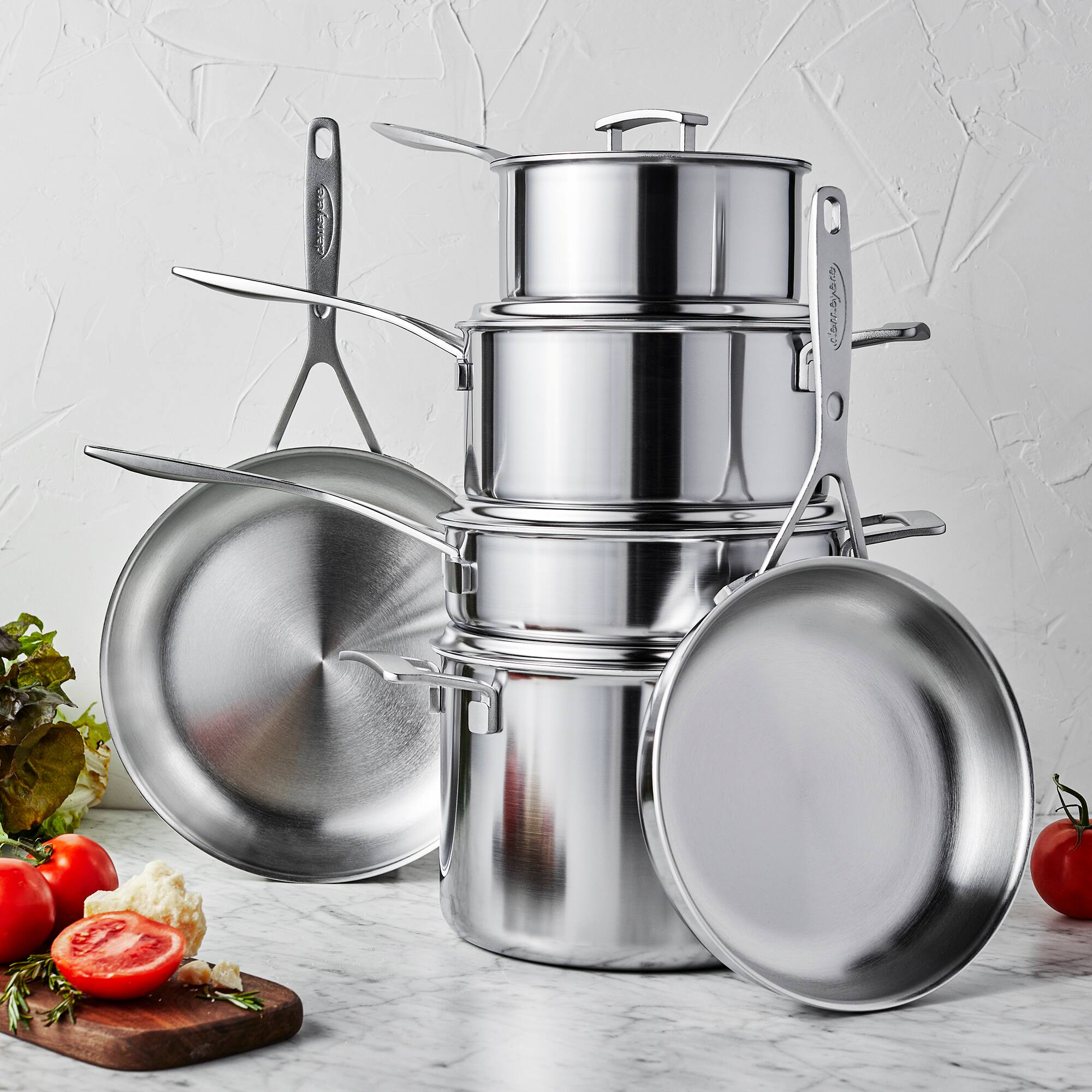 Alt View 1. Demeyere - Demeyere Industry 5-Ply 10-pc Stainless Steel Cookware Set - Stainless Steel.