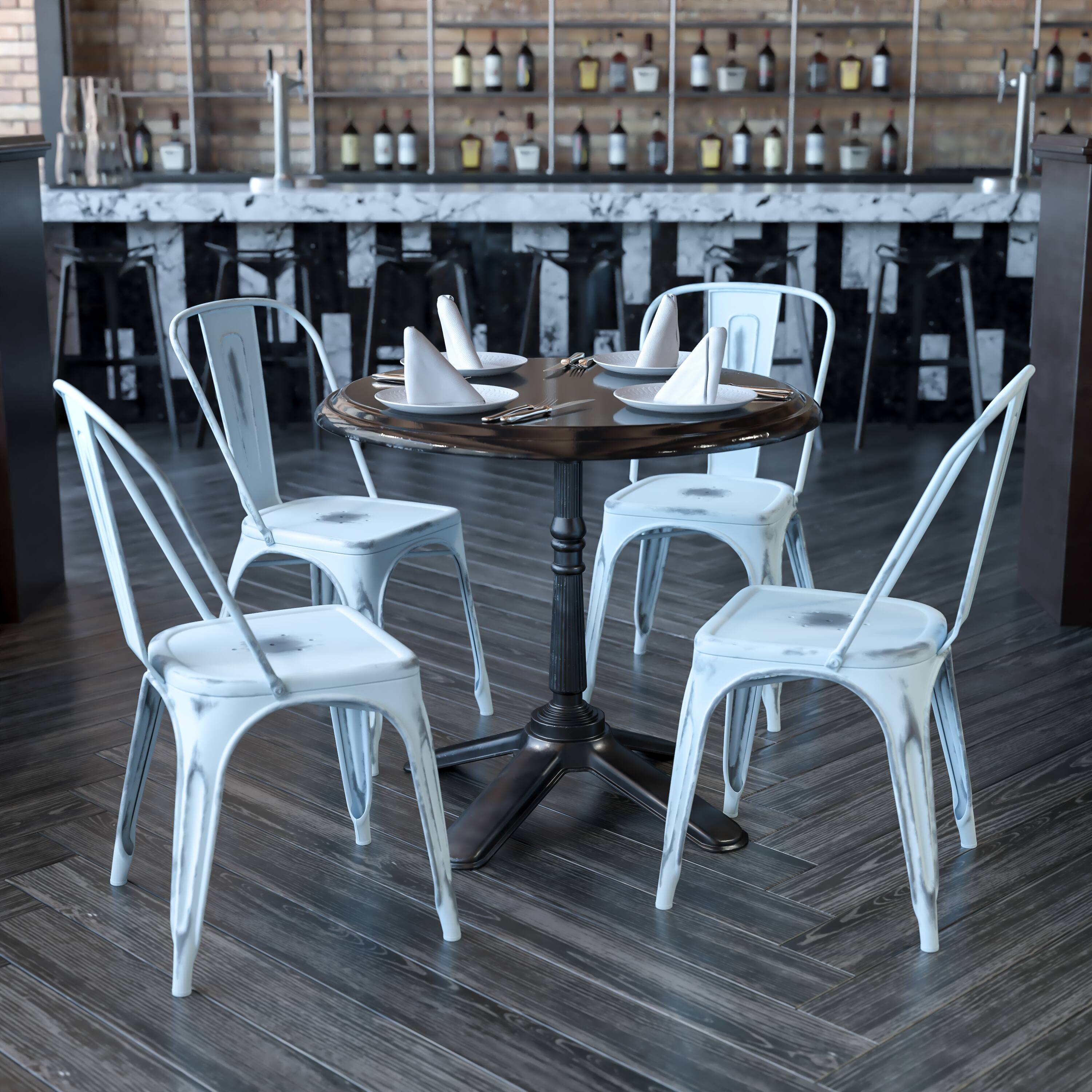 Alt View 2. Emma + Oliver - Commercial Grade 4 Pack Distressed Metal Indoor-Outdoor Stackable Chair - Green-Blue.