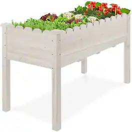 Best Choice Products - 48x24x30in Raised Garden Bed, Scalloped Design, Elevated Wooden Planter for Yard - White