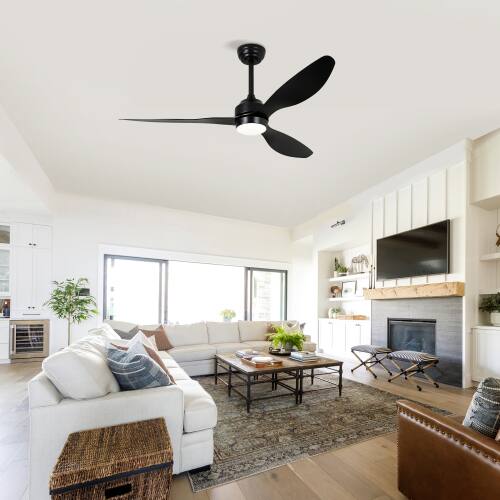 Left. LUCKY ONE - 52" Ceiling Fan with Light Remote 3 ABS Blades 6-Speed DC Motor - Black.