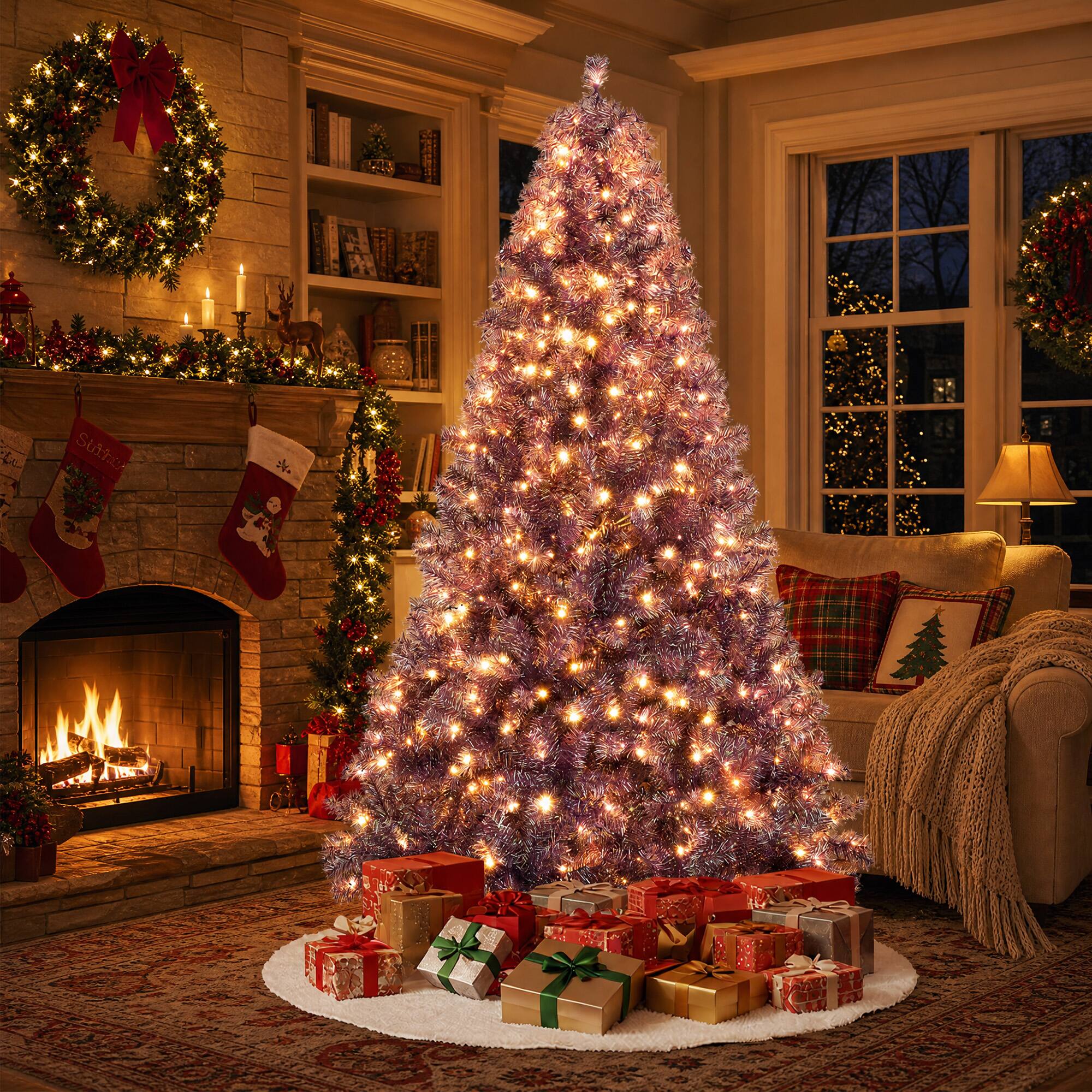Alt View 5. WELLFOR - 7.5ft Pre‑lit Artificial Christmas Tree with 1300 Branch Tips &550 LED Lights,Xmas Trees for Christmas Decorations - Deep Purple.