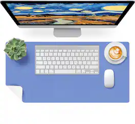 Fabibe - Red Leather Desk Mat Protector Large Mouse Pad Dual-side Use Pads Office Desks Mats Laptop Waterproof Keyboard/writin - Blue-white 23.6" x 13.8"