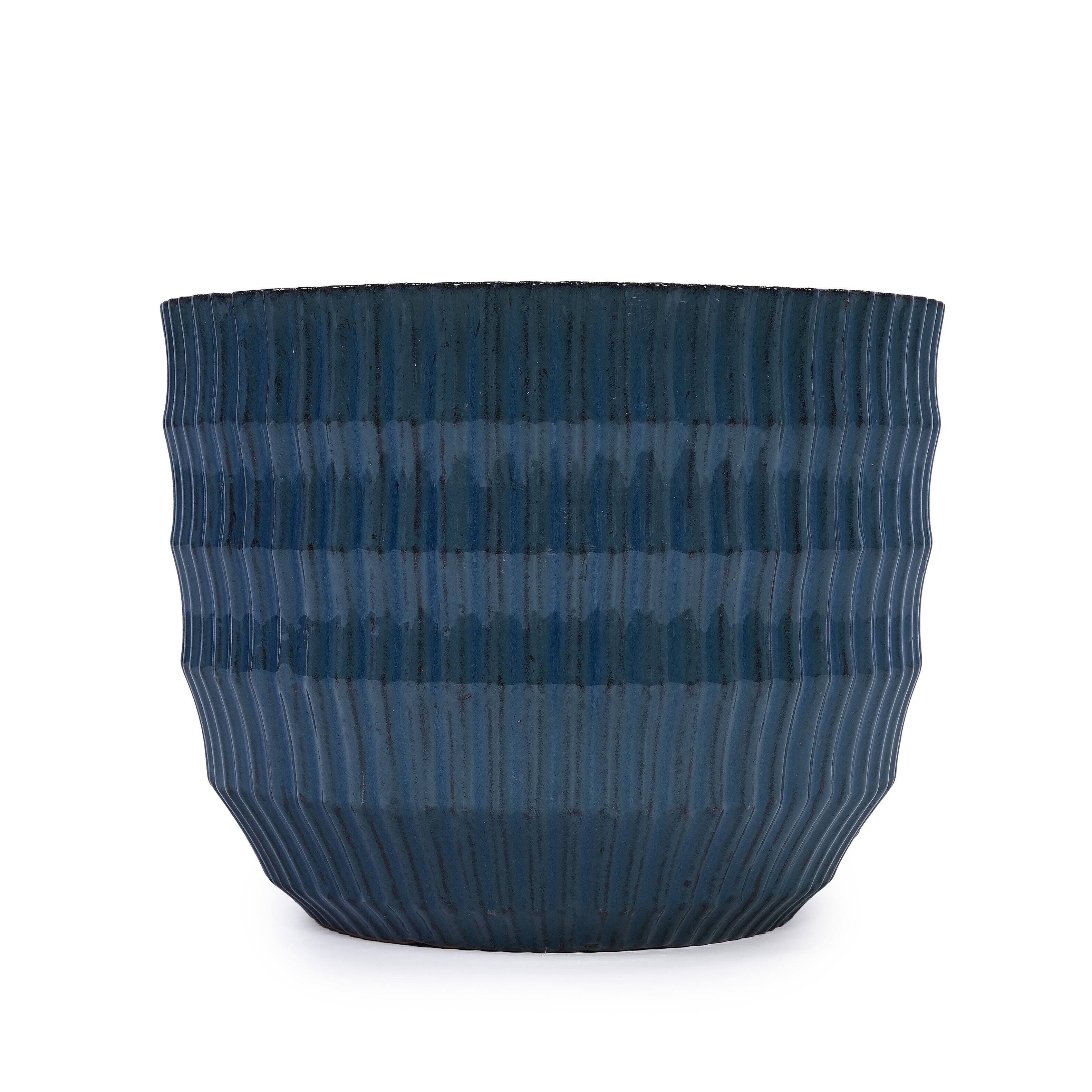 Alt View 4. Loheer - Loheer Ceramic Planter Set, Handmade Navy Blue Planter Set of 4 with Drainage, Textured Clay Indoor Outdoor Flower Pots.