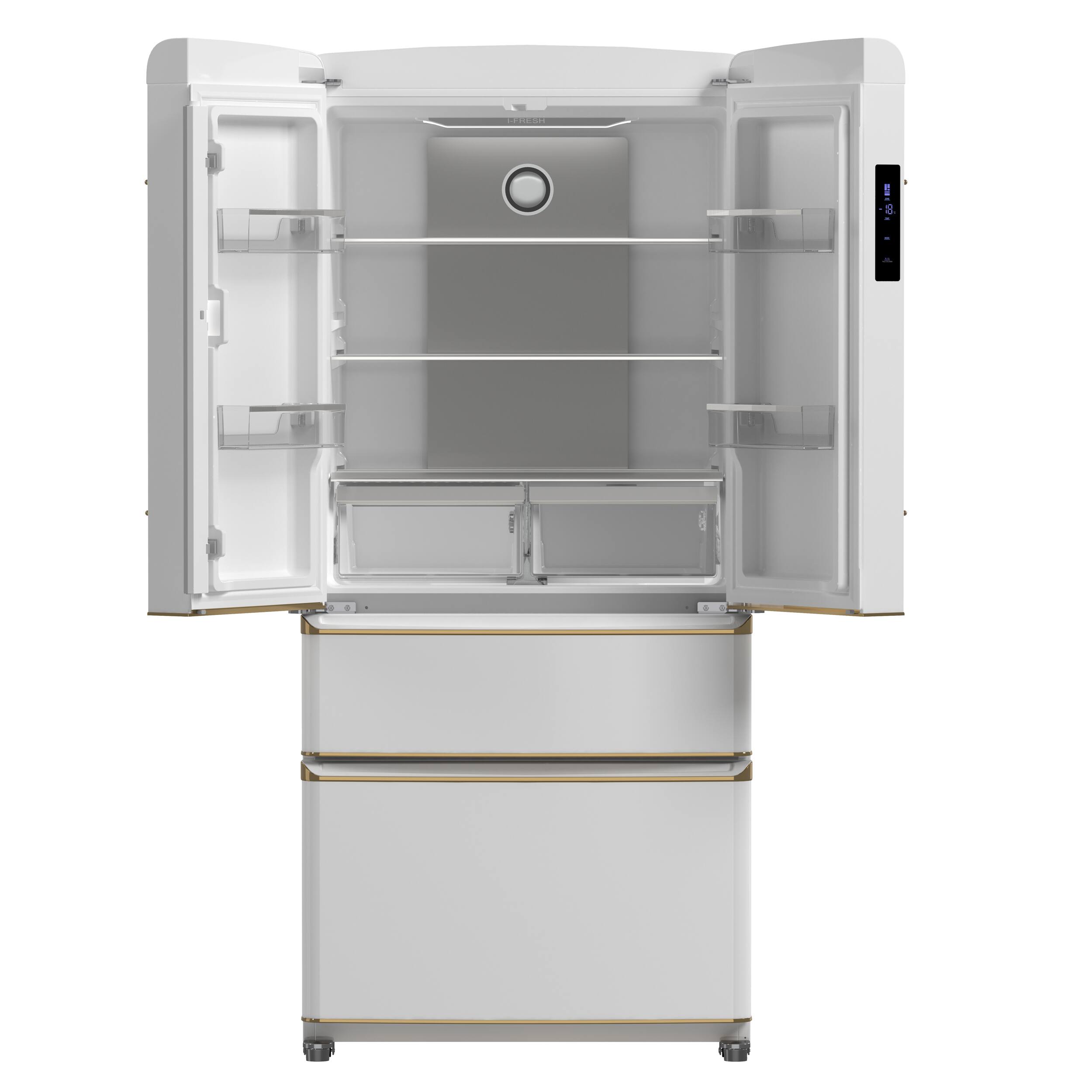 Alt View 3. Forno Appliances - Luigi 18 Cu. Ft. French Door Refrigerator with Antique Brass Handles - White.