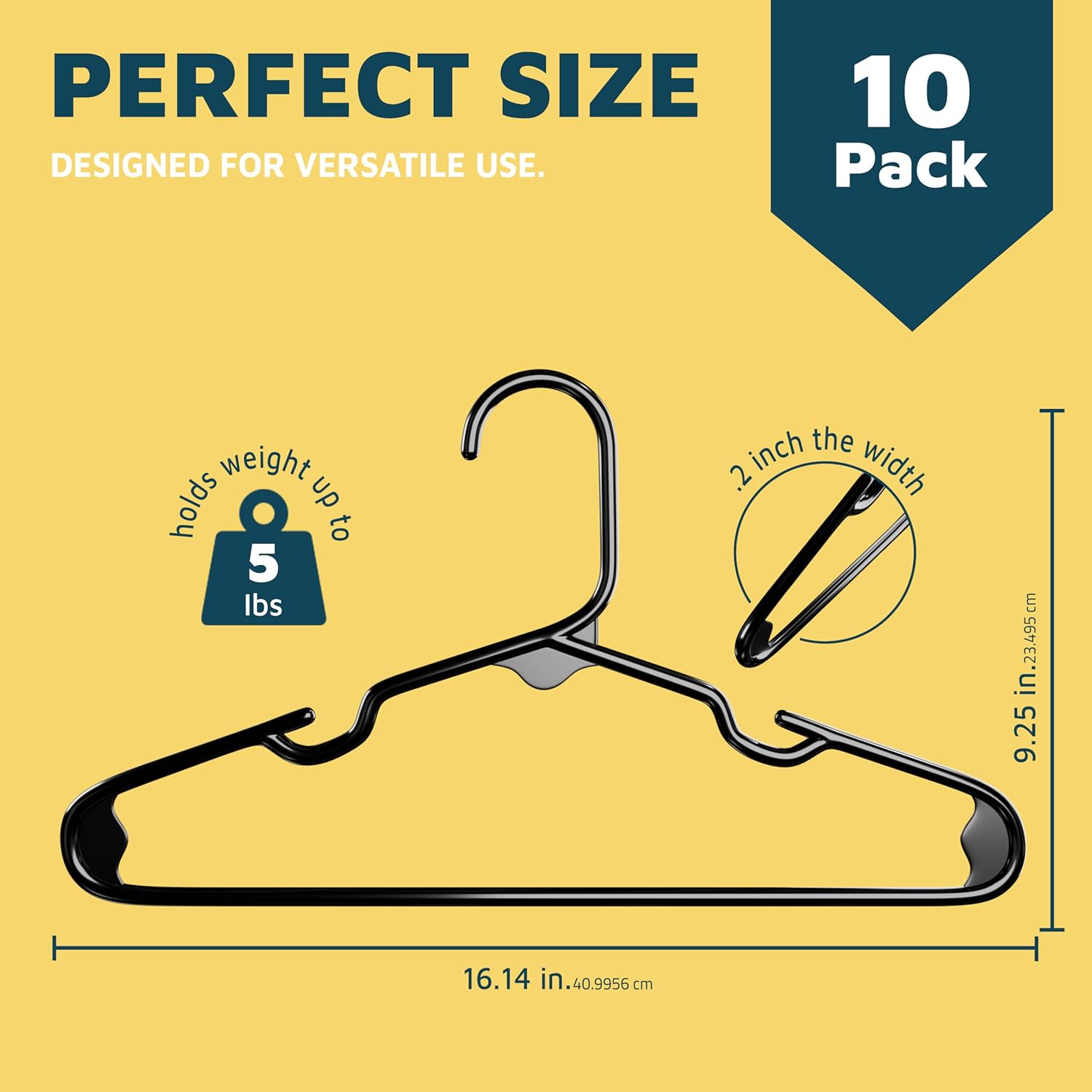 PERFECT SIZE DESIGNED FOR VERSATILE USE. 10 Pack. weight holds up to 5 lbs. 2. inch the width. 9.25 in. 23.495 cm. 16.14 in. 40.9956 cm.