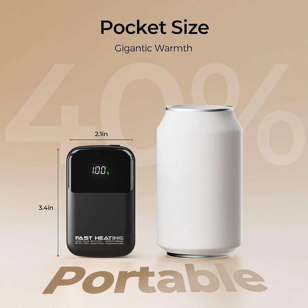 Pocket Size  
Gigantic Warmth  

2.1in  
3.4in  

FAST HEATING  

Portable  

40%