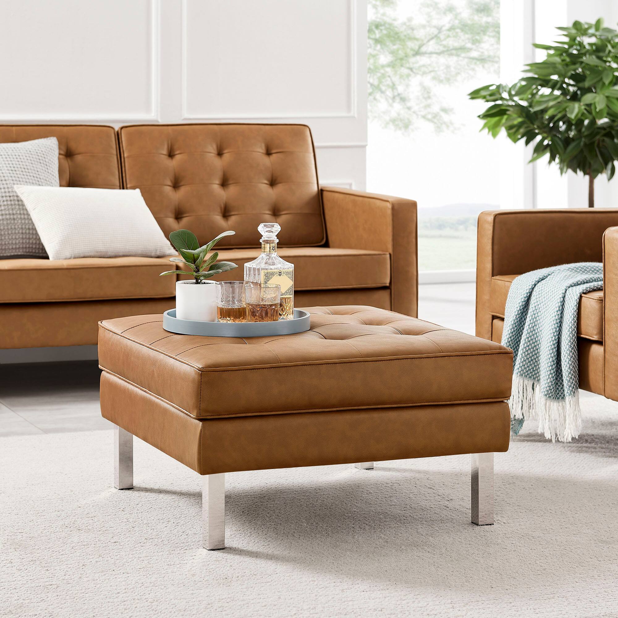 Alt View 1. Modway - Loft Tufted Vegan Leather Ottoman by Modway - EEI-3394-SLV-TAN.