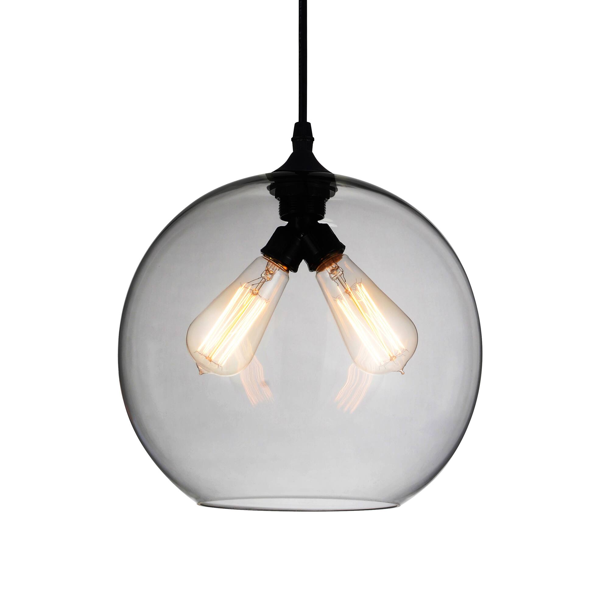 Angle. CWI Lighting - Glass 2 Light Down Mini Pendant With Smoke Finish - Black.