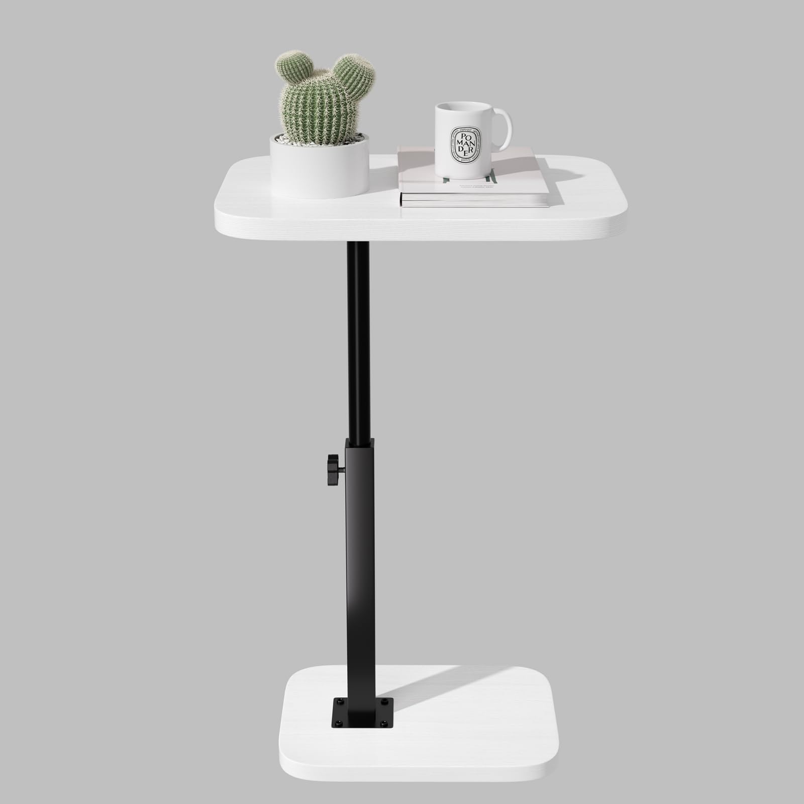 Front. Fabibe - Adjustable Side Table Tv Tray C Shaped End Small Bedside Mid Century Modern Accent Nightstand For Living Room - White Oval.