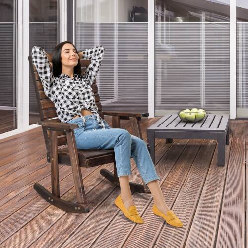 Alt View 7. Winado - 42in Wooden Rocking Chair Oversized Porch Rocker with High Back Easy-Assemble for Indoor Outdoor Patio Garden Yard - Brown.