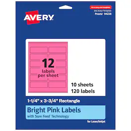 Avery - Printable Rectangle Labels, Bright 1.25" x 3.75", 120ct - Pink