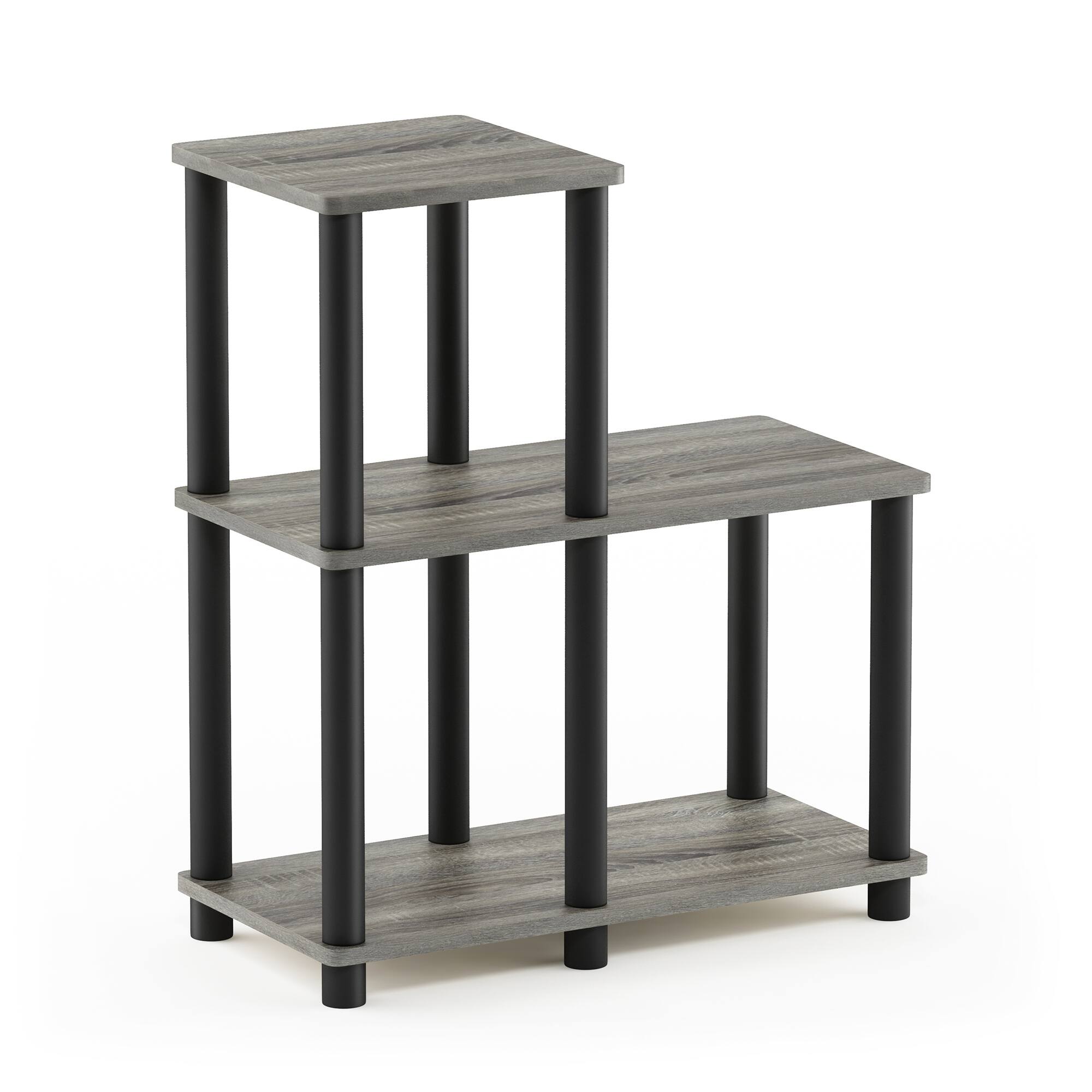 Alt View 1. HOMLUX - 3-Tier 19.88" L-Shaped Corner Shelf Open Shelves for Display for Living Room and Office Organization Gray & Black - Gray & Black.