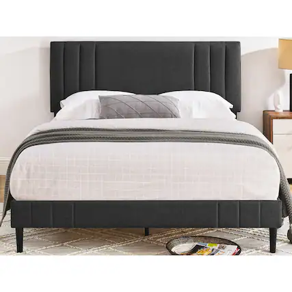Front. Decoro - DeCoro Chicago Modern Tufted Upholstered Platform Queen Size Bed, Dark Grey - Dark Grey.