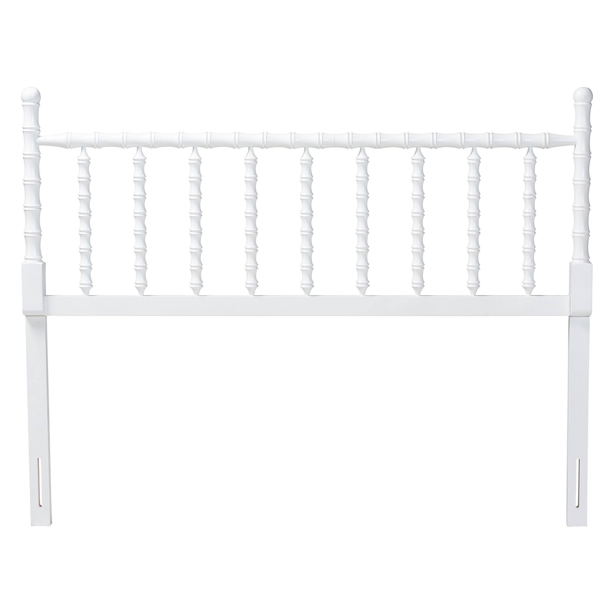 Angle. Baxton Studio - Edaline Bamboo Motif Headboard - Crafted Wood Panel with Decorative Turned Spindle Design for Boho Costal Bedroom, Full - White.