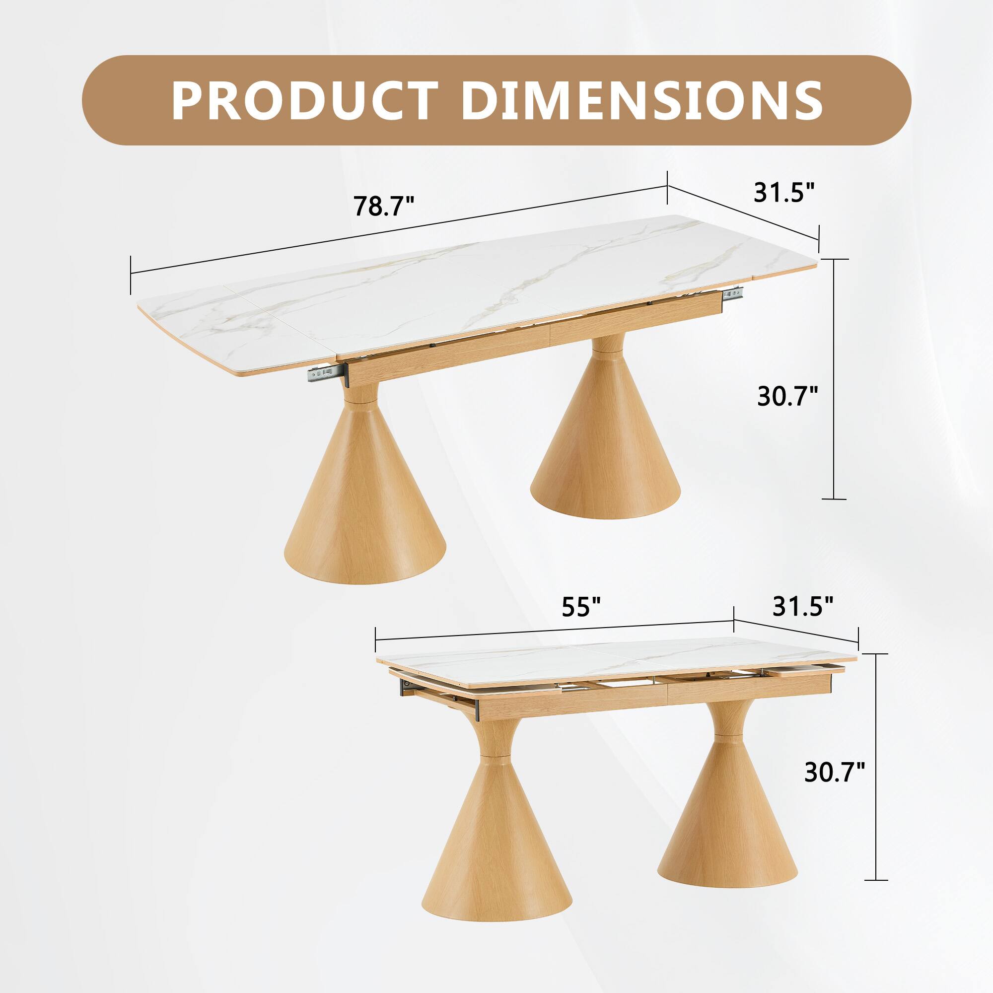 PRODUCT DIMENSIONS  
78.7" x 31.5" x 30.7"  
55" x 31.5" x 30.7"