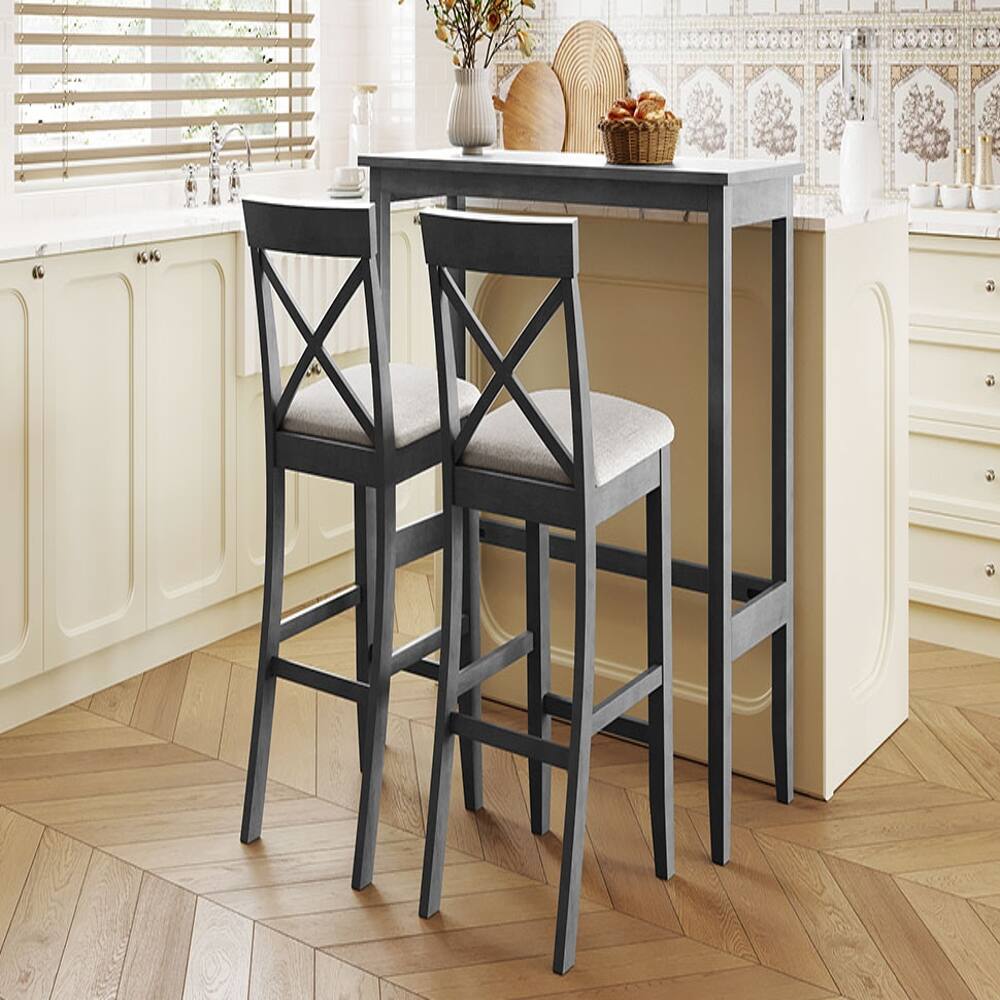 Left. Loheer - Loheer Farmhouse 48-Inch Bar Height Dining Set, 3-Piece Table with 2 Chairs for Small Spaces, Gray Beige - Gray+Beige.