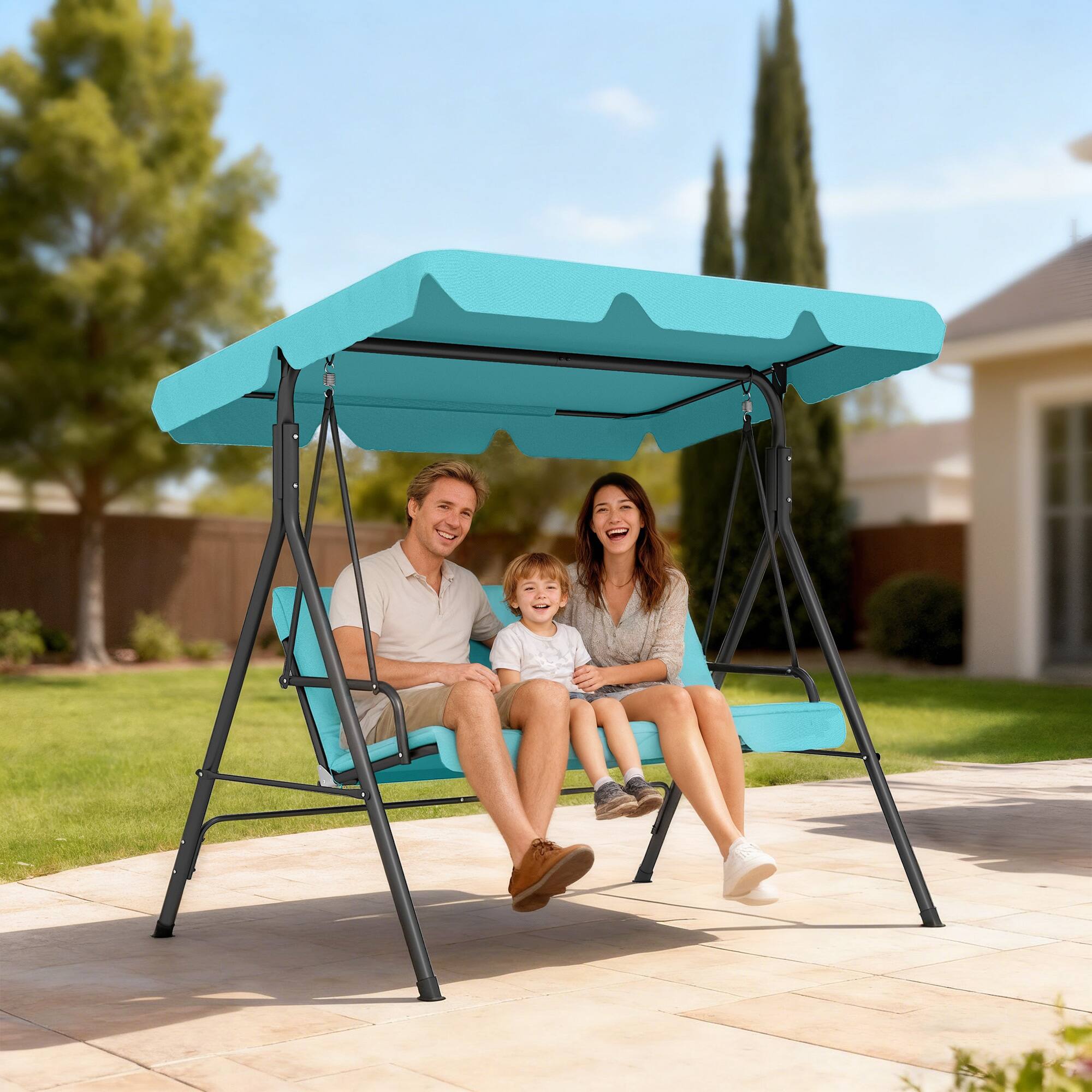 Alt View 1. Outsunny - Outsunny 3-Seat Outdoor Patio Swing Chair with Removable Cushion, Steel Frame Stand and Adjustable Tilt Canopy - Green.