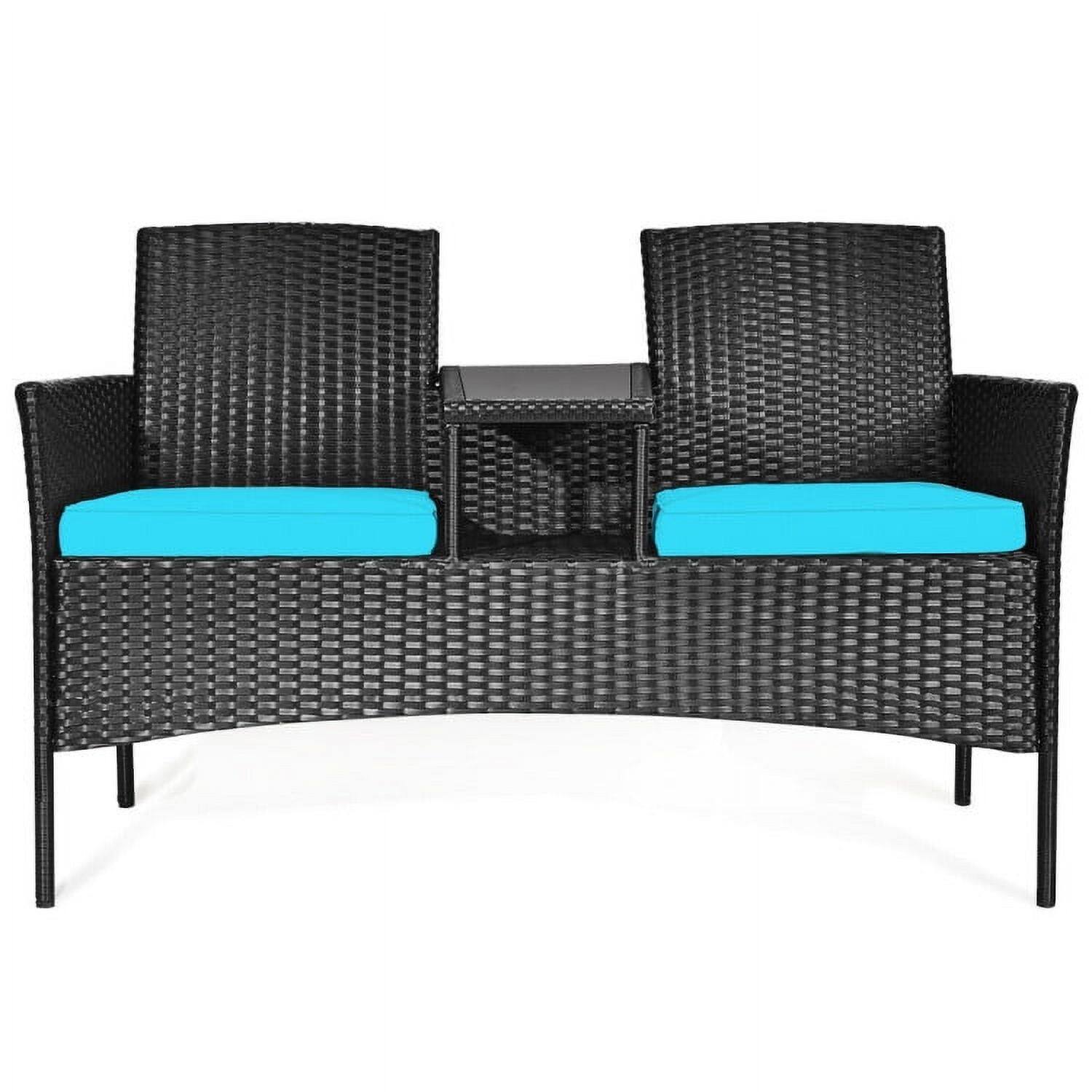 Angle. Kadyn - Wicker Patio Conversation Furniture Set with Seat  Outdoor Rattan Patio Conversation Set with Removable Cushions and ... - Blue.