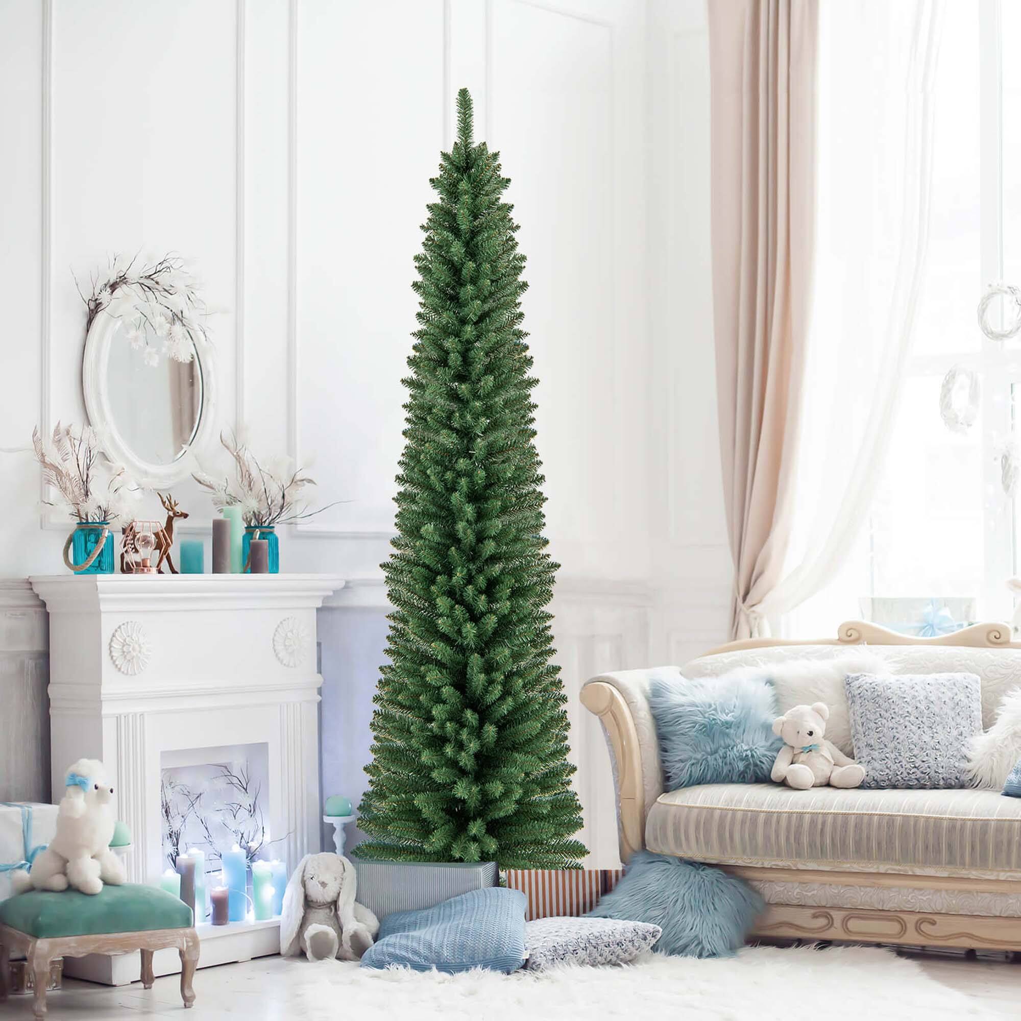 Alt View 1. Costway - Costway 7 FT Pencil Christmas Tree Artificial Xmas Tree with 523 Memory Wire Branch Tips - Green.