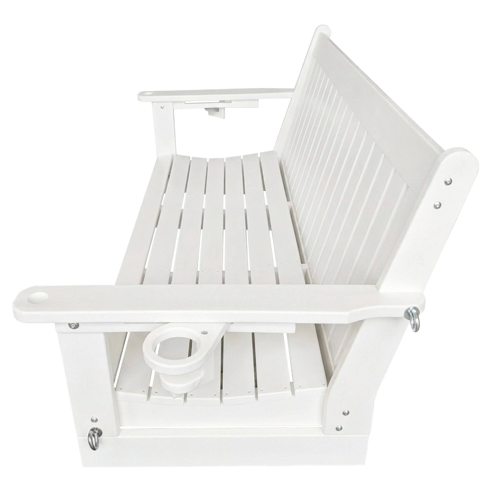 Alt View 3. Fortune Candy - HDPE 5 ft Porch Swing Bench with Cupholders, High Backrest and Deep Contoured Seat for Outdoor Patio Garden (3-Seater) - White.