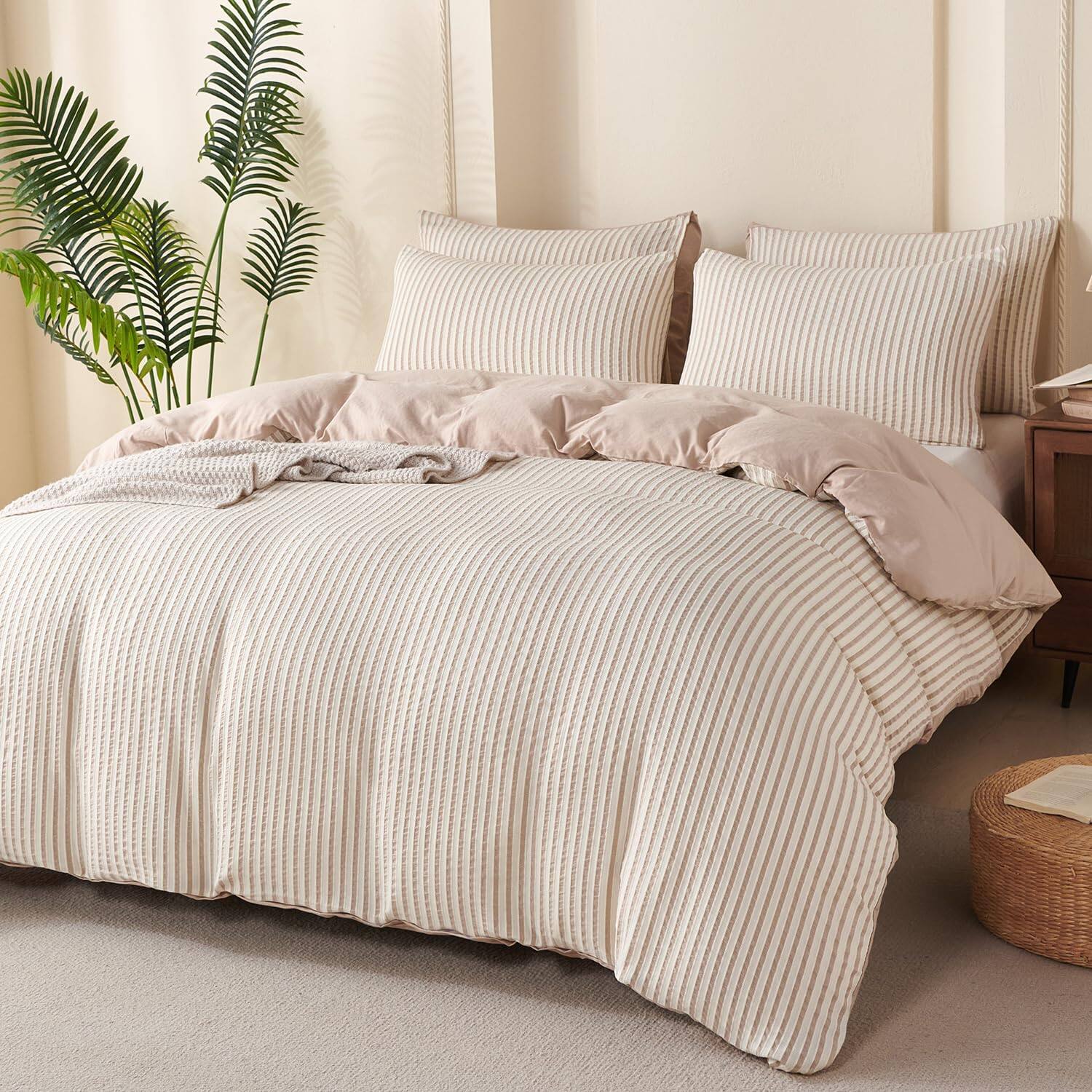 Alt View 5. Cedar Assembly - Comforter Queen Set Striped Soft Luxury Washed Microfiber Jacquard 3 Pieces Bedding Vertical Ticking Stripes - Blue Striped-King.