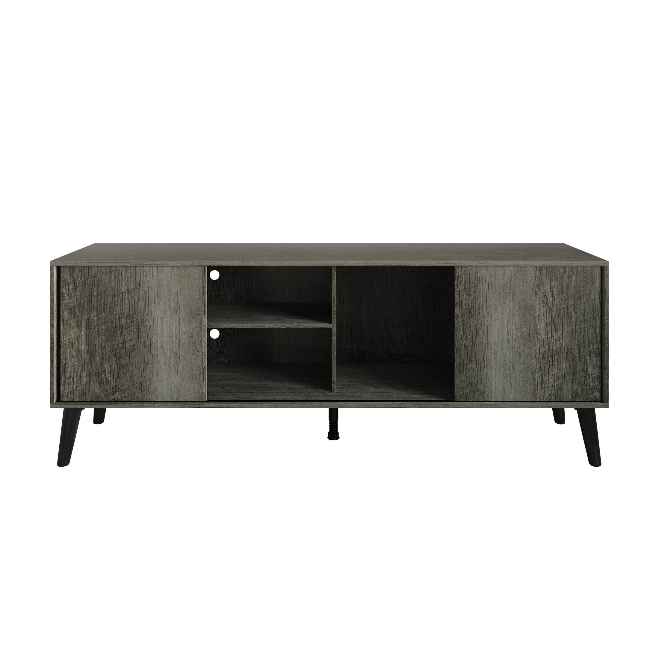 Alt View 4. ChaletPosh - Modern Minimalist TV Console in Wood Finish with Sliding Doors, Grey - Grey.