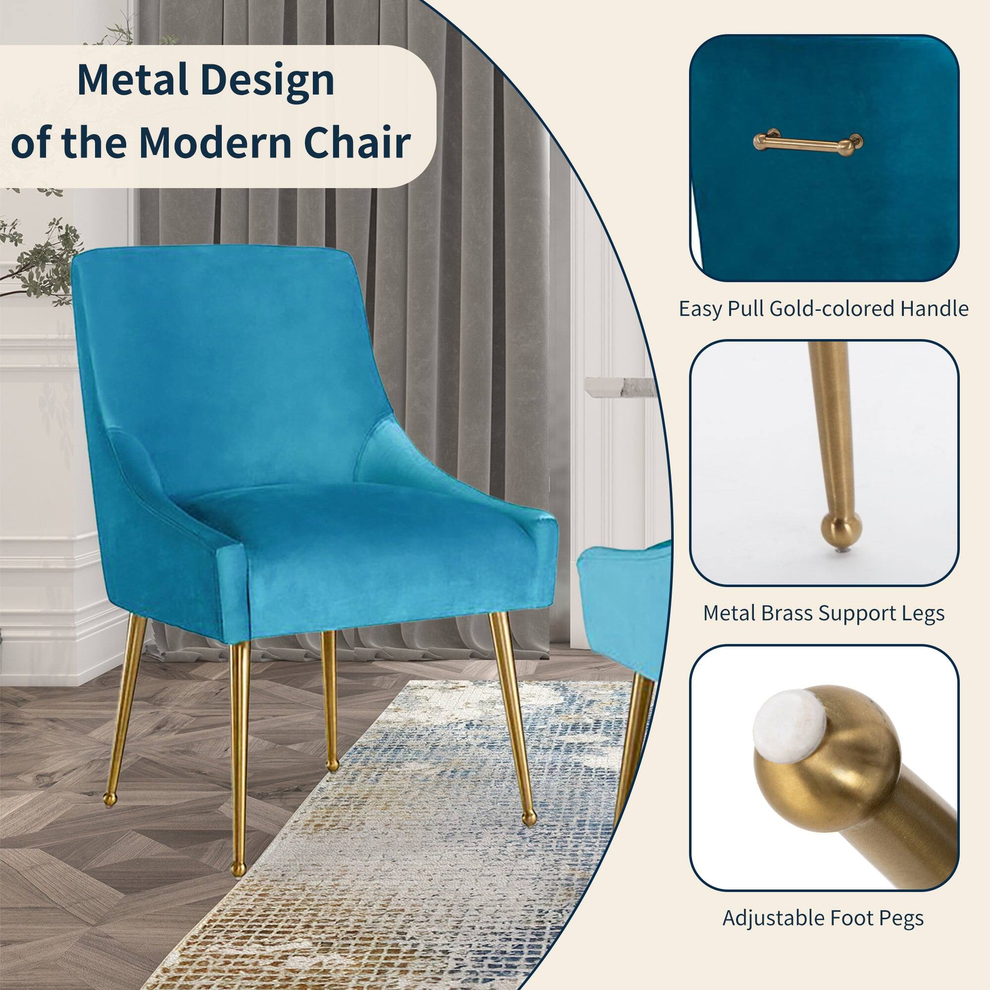 Metal Design of the Modern Chair

- Easy Pull Gold-colored Handle
- Metal Brass Support Legs
- Adjustable Foot Pegs