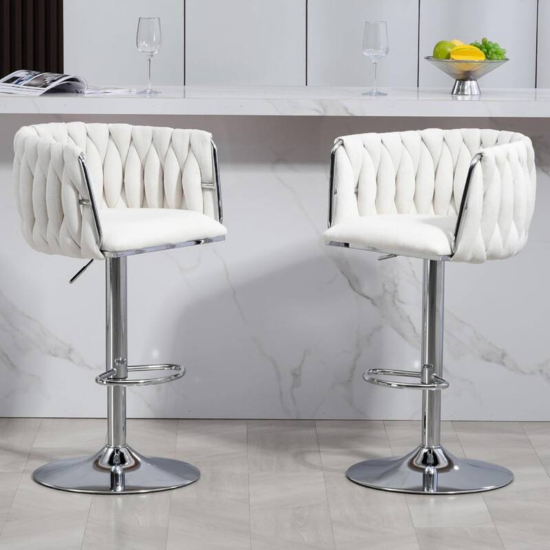Alt View 5. HTUTWOO - 360° Swivel Bar Stools Set of 2, Adjustable Counter Height,Silver Chrome ,for Kitchen Island, Cafe & Pub - Beige.