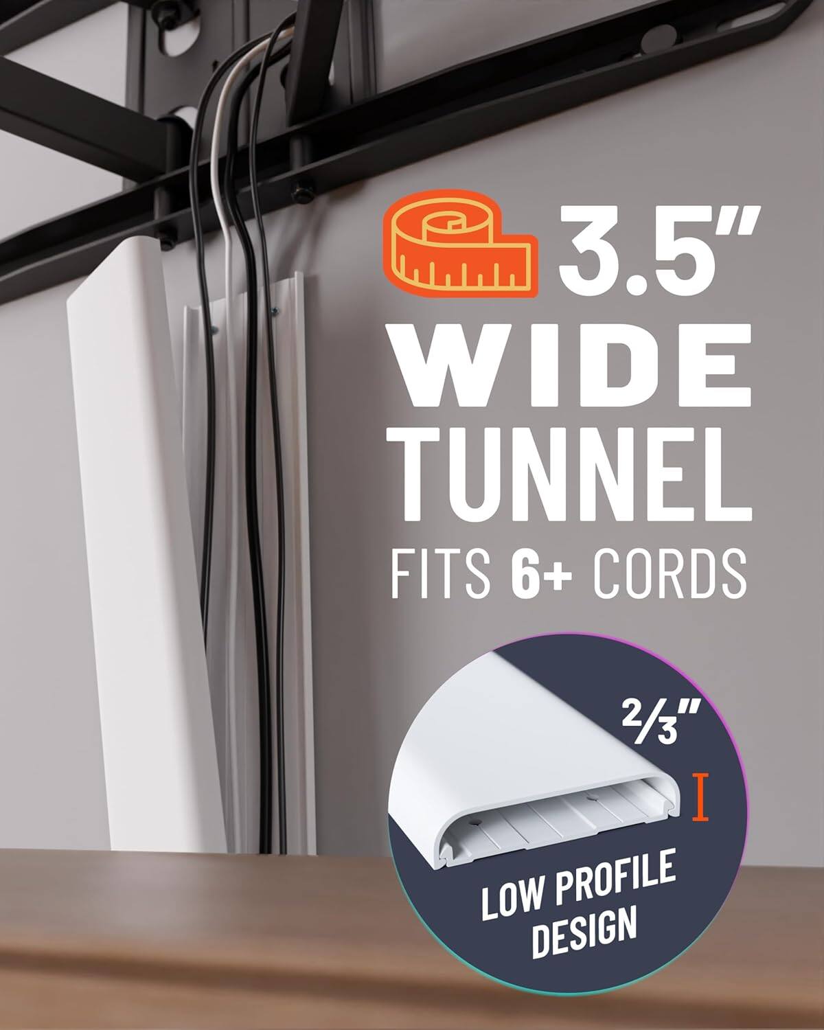 3.5" Wide Tunnel Fits 6+ Cords, 2/3" Low Profile Design