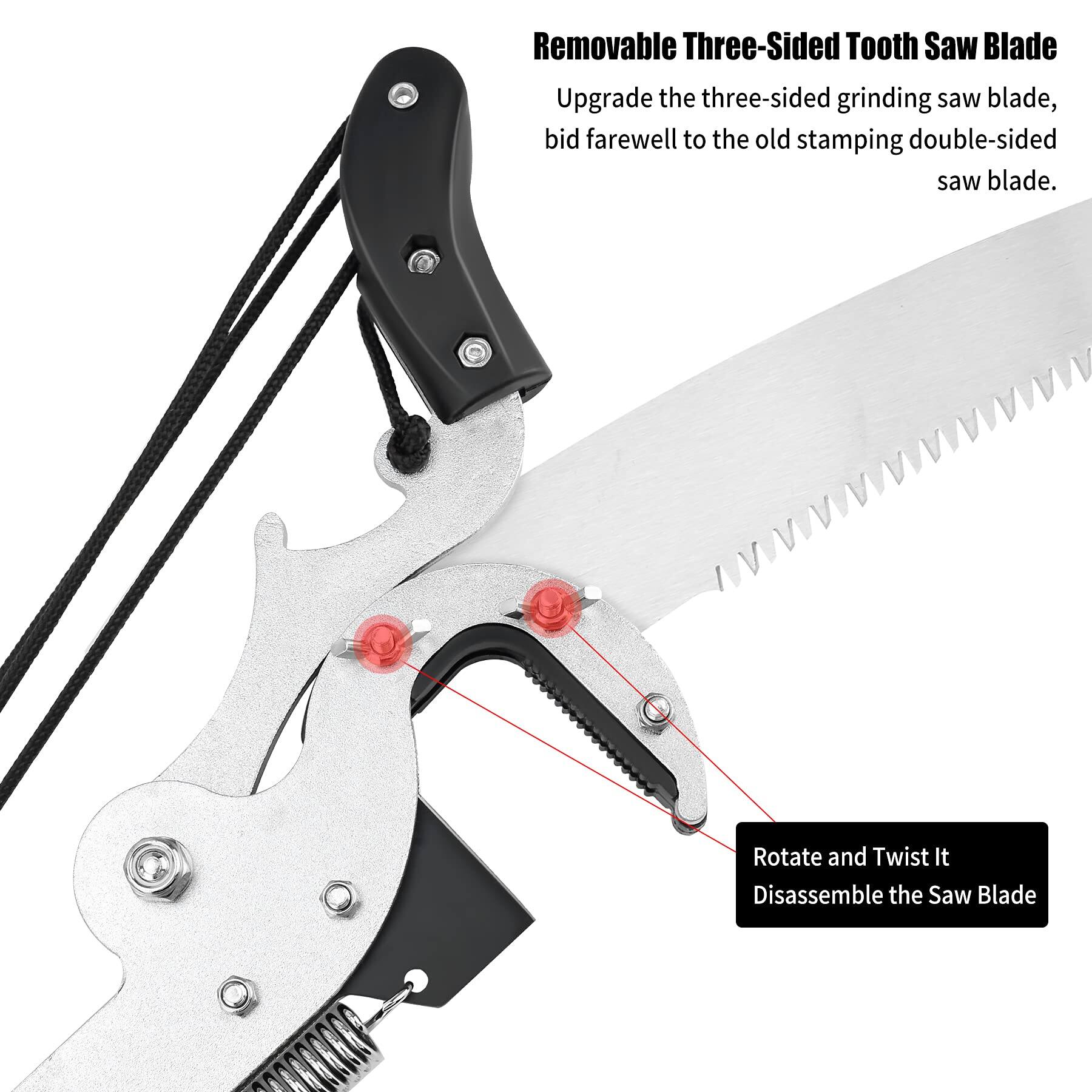 Removable Three-Sided Tooth Saw Blade  
Upgrade the three-sided grinding saw blade, bid farewell to the old stamping double-sided saw blade.  

Rotate and Twist It  
Disassemble the Saw Blade