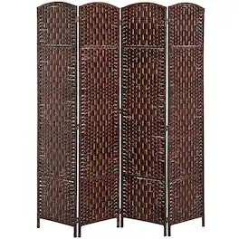 Homcom - Room Divider, 4 Panel Folding Privacy Screen, 6FT Tall Portable Wicker Weave Partition Wall Divider for Bedroom - Brown
