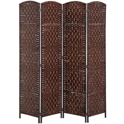 Front. Homcom - Room Divider, 4 Panel Folding Privacy Screen, 6FT Tall Portable Wicker Weave Partition Wall Divider for Bedroom - Brown.