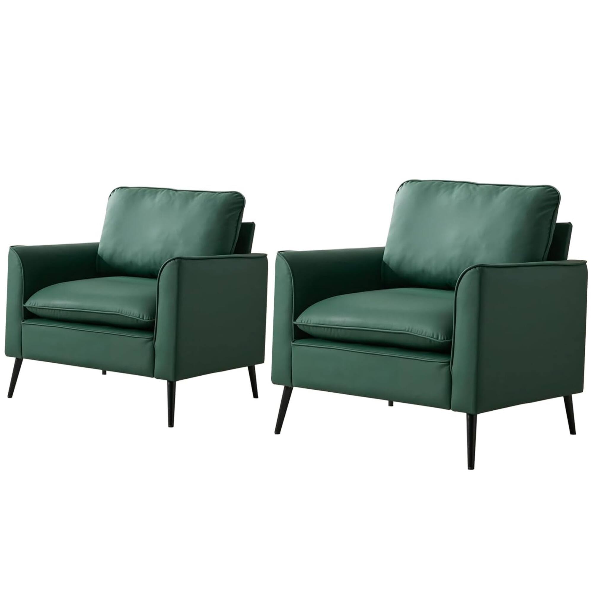 Back. GOODSILO - Nordic Retro Light Luxury Leather Upholstered Sofa Chair for Living Room, Bedroom, or Balcony - Green.