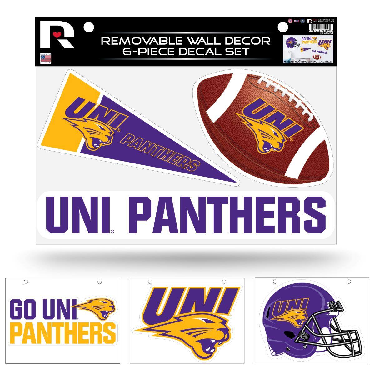 R  
REMOVABLE WALL DECOR  
6-PIECE DECAL SET  

UNI PANTHERS  

UNI PANTHERS  

GO UNI PANTHERS  

UNI  

UNI