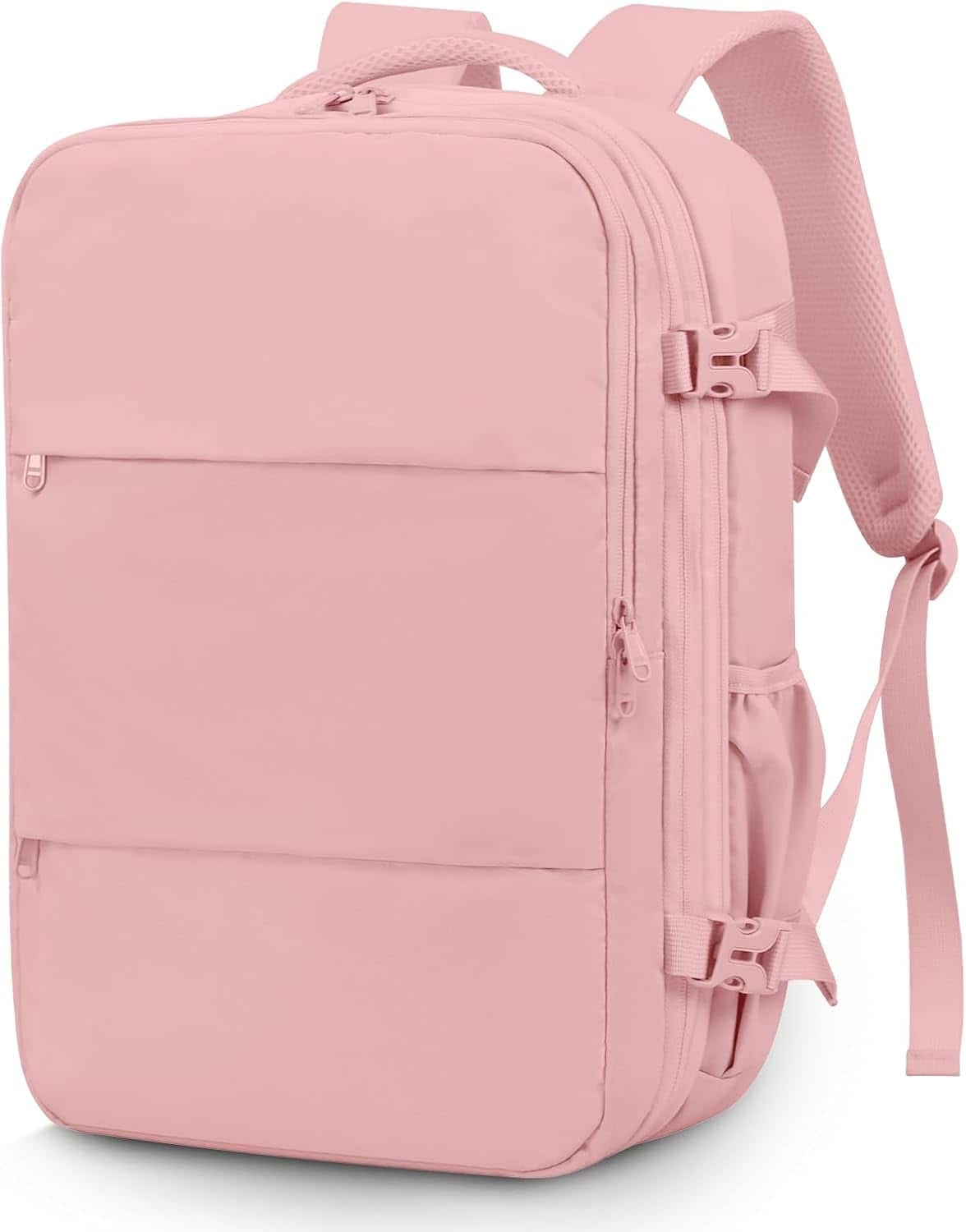 Wikistore - Air Vacuum Compression Travel Backpack Expandable Carry On Bag with Pump Fit 17.3inch Laptop Waterproof - Pink