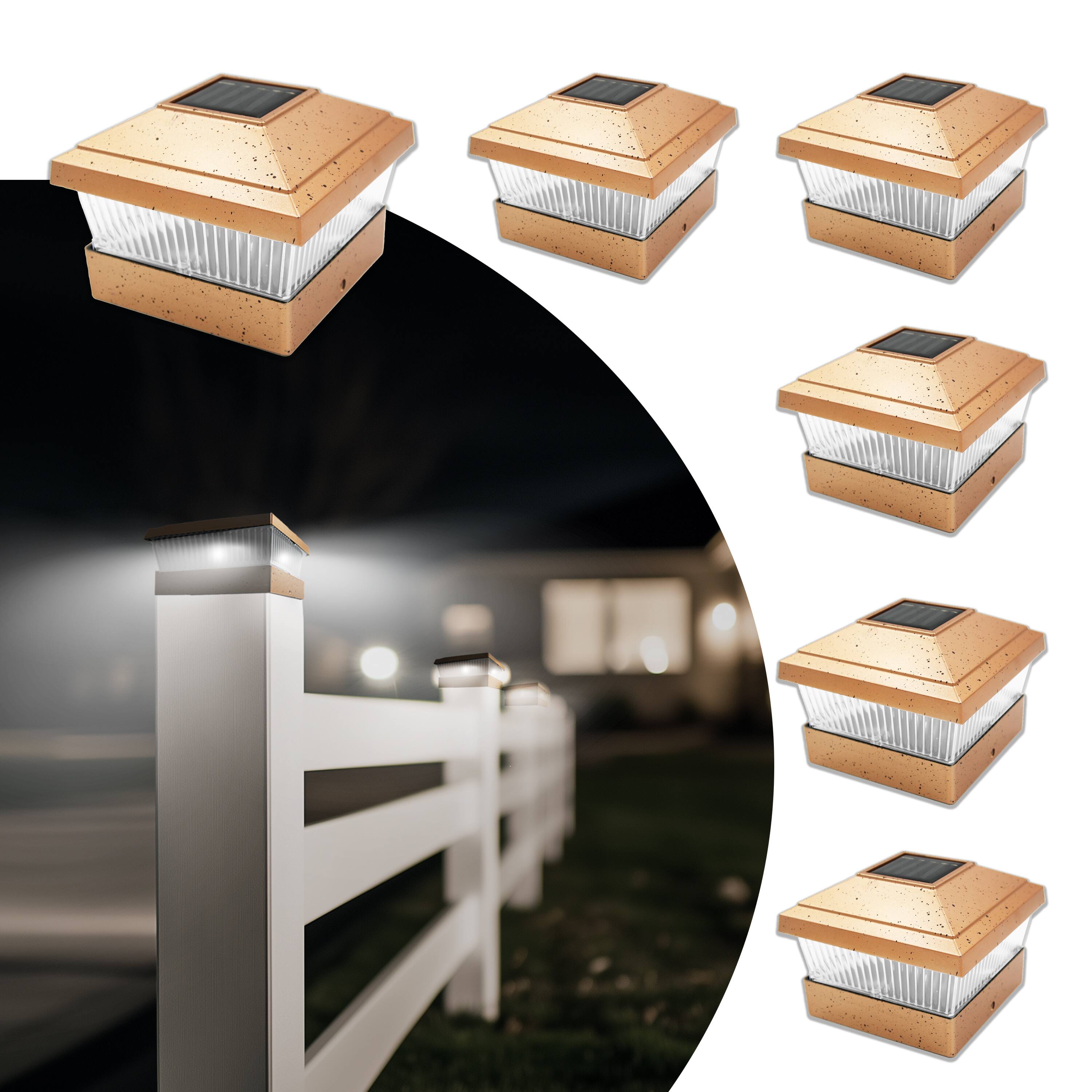 Front. FC Design - FC Design Copper Square PVC Solar Post Cap Lights, Fits 5x5 Wood or Vinyl Deck and Fence Posts , set of 6 - Multicolor.