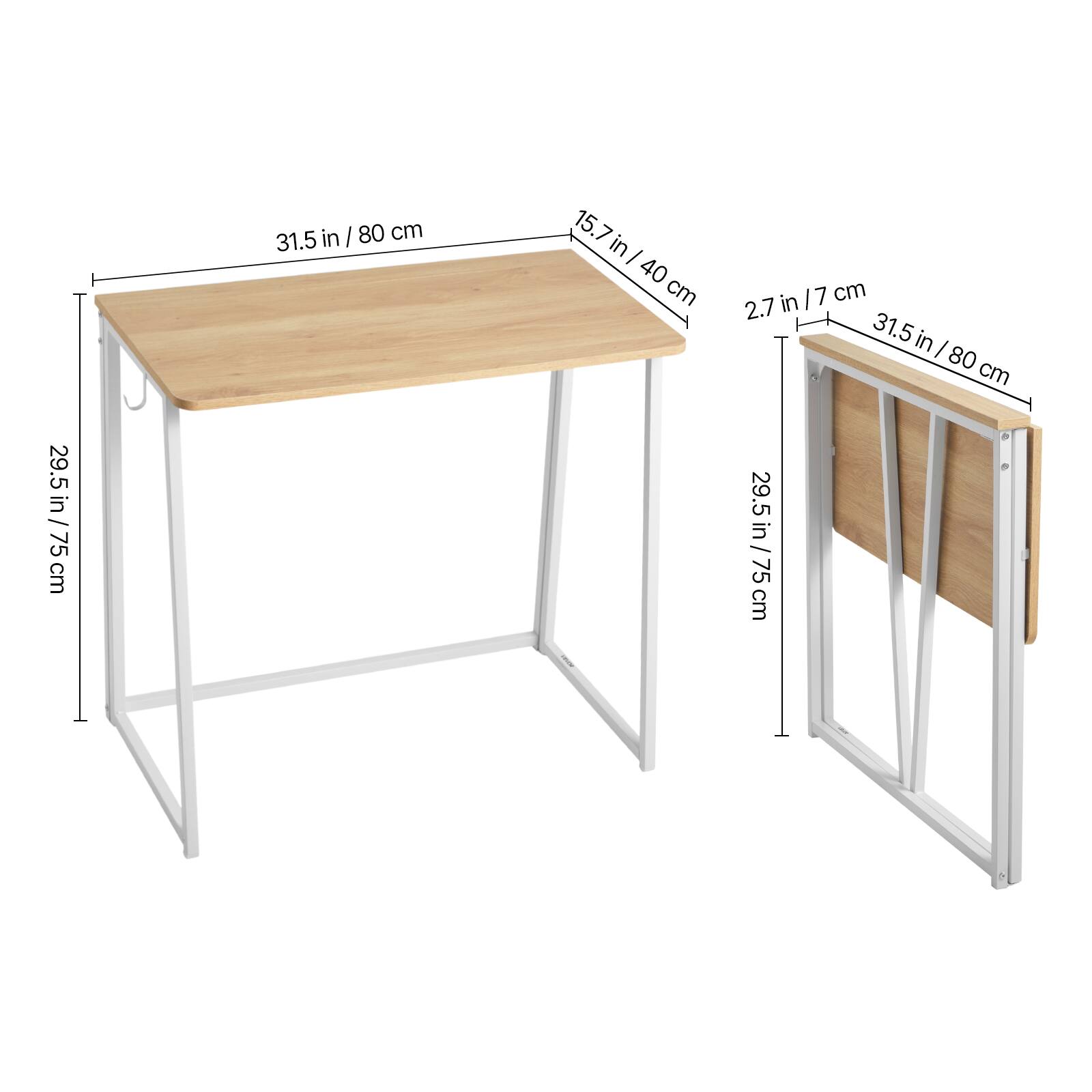 - 29.5 in / 75 cm
- 31.5 in / 80 cm
- 15.7 in / 40 cm
- 2.7 in / 17 cm