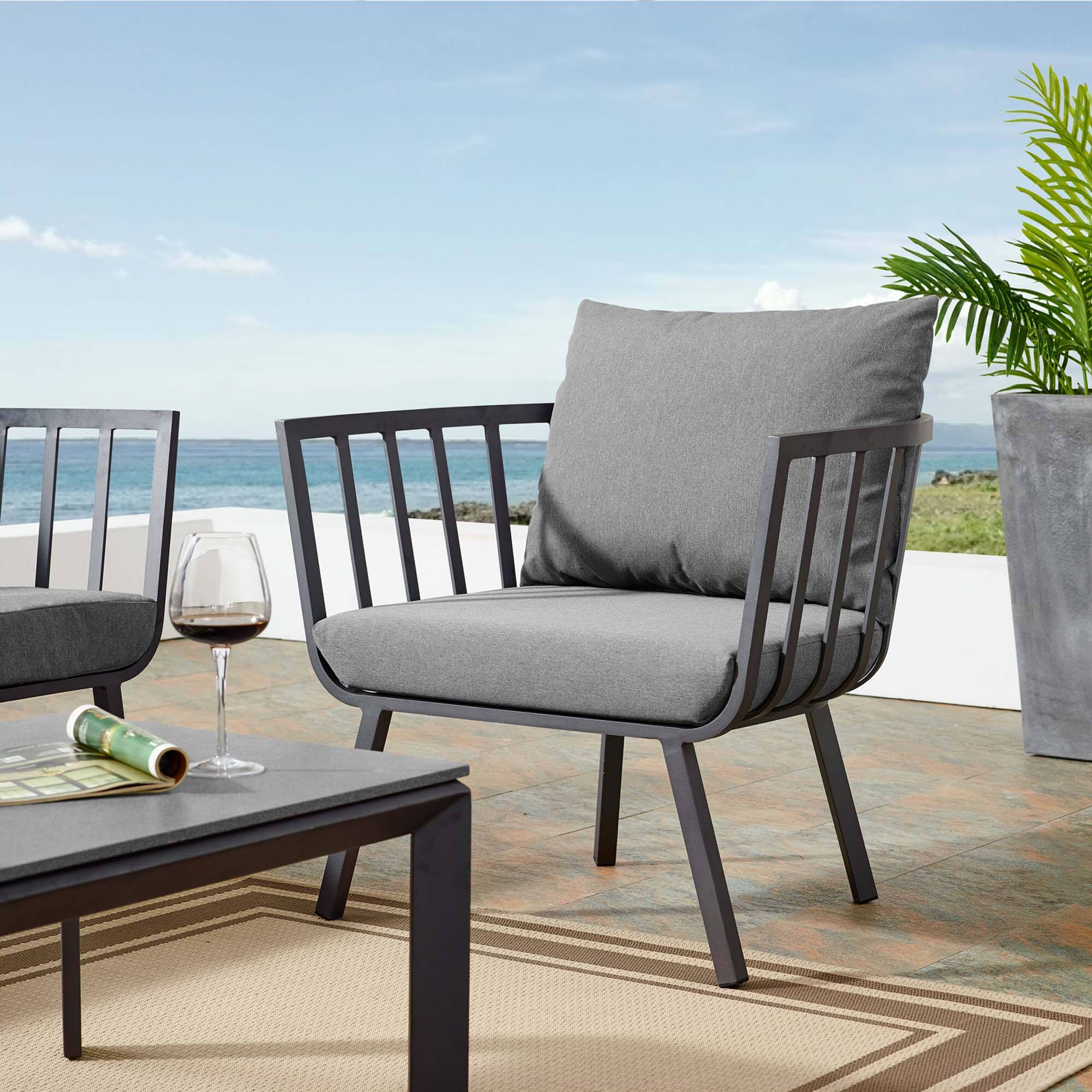 Left. Modway - Riverside Outdoor Patio Aluminum Armchair by Modway - Gray Charcoal.