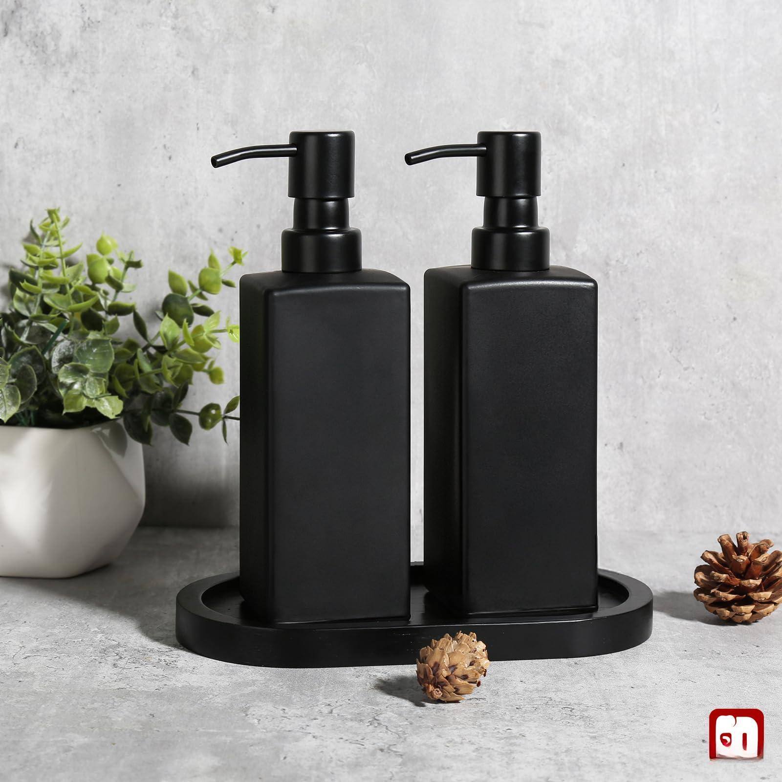 Alt View 7. Dapper Styles - Kitchen Soap Dispenser Set Hand And Dish Dispensers Liquid With Tray Refillable For Glass Bottles Stainless... - Black Bottle + Black Pump-2 Pack.