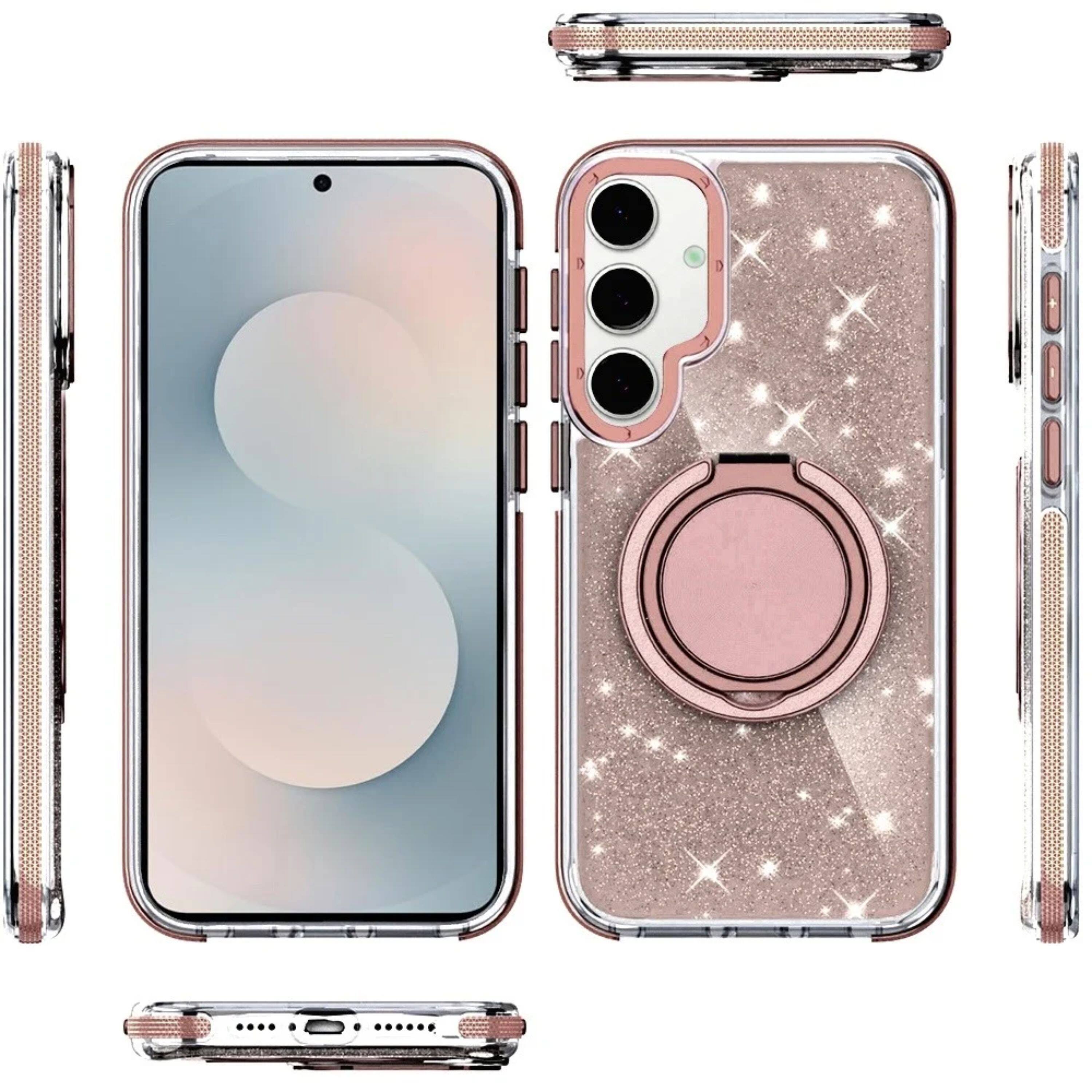 Left. Kitcheniva - Magnetic Circle Stand Full Glitter Plus Tempered Glass For Samsung S26 Plus Gold - Gold.