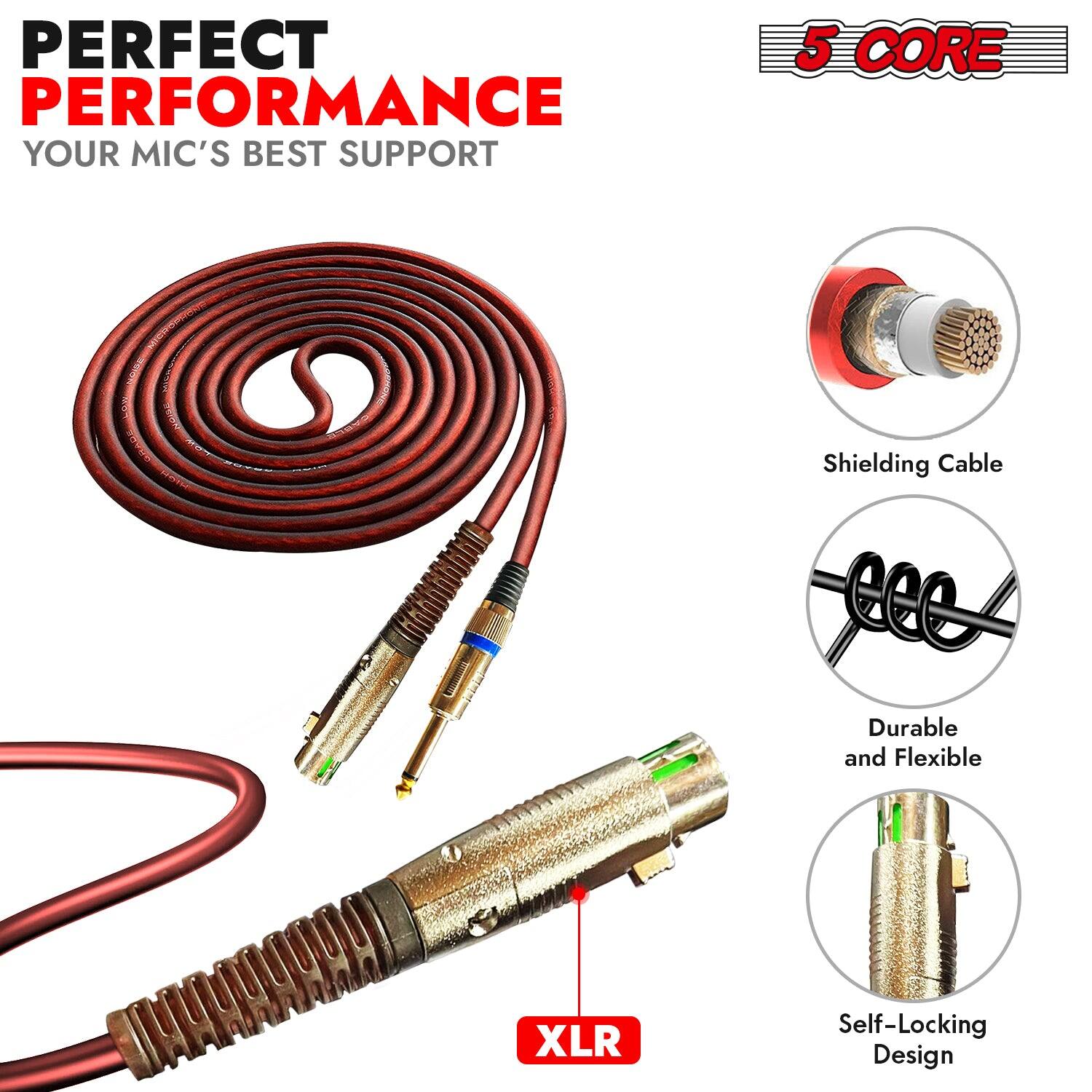 Perfect Performance: Your Mic's Best Support

- 5-Core Shielding Cable
- Durable and Flexible XLR
- Self-Locking Design
