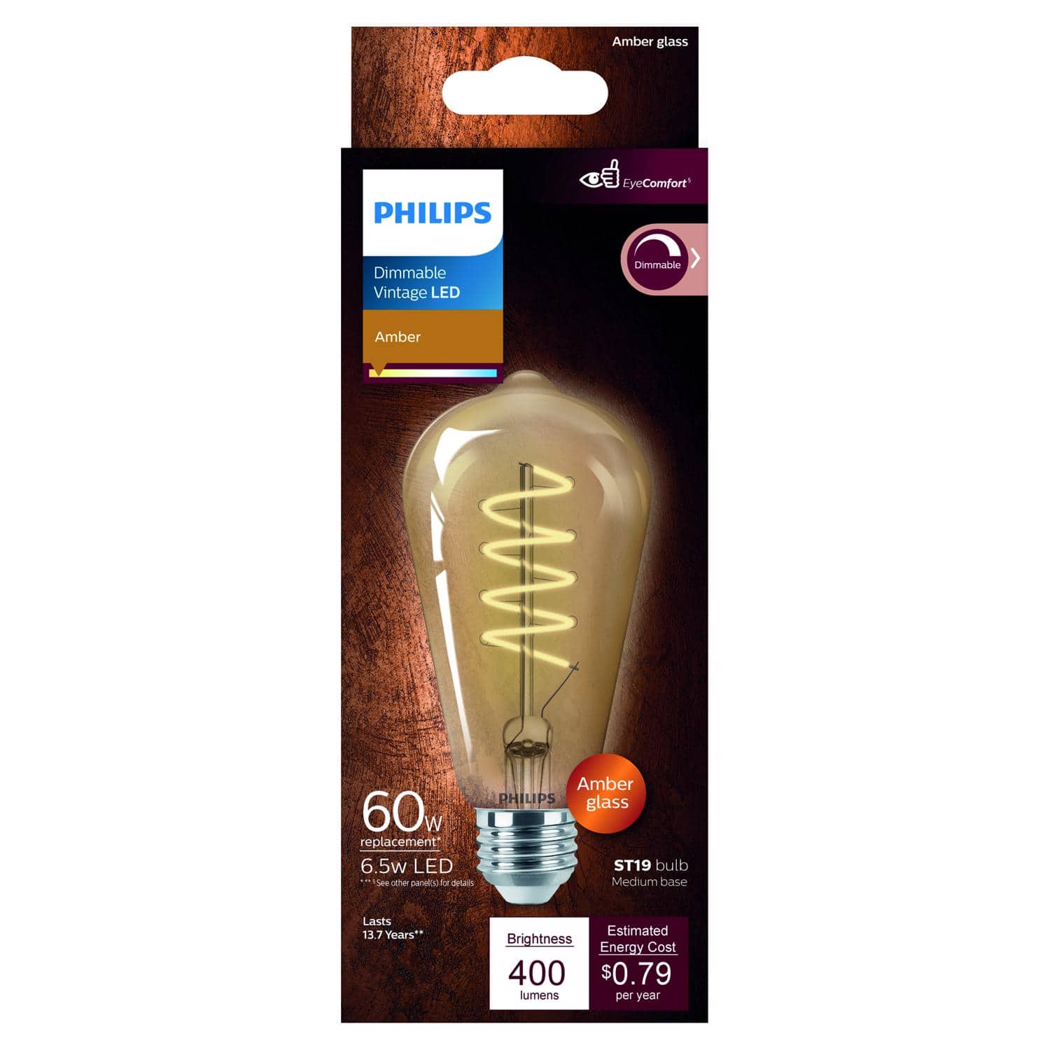 Philips - ST19 E26 (Medium) LED Bulb Amber 60 Watt Equivalence 1 pk