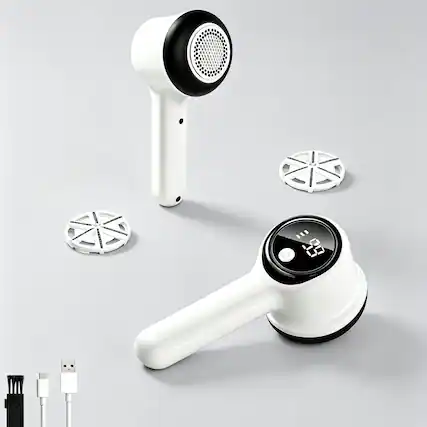 Front. Equipd - Fabric Sweater Shaver Lint Remover with 3-Speed Settings, 6-Blade Head, Rechargeable, LED Digital Display - White.